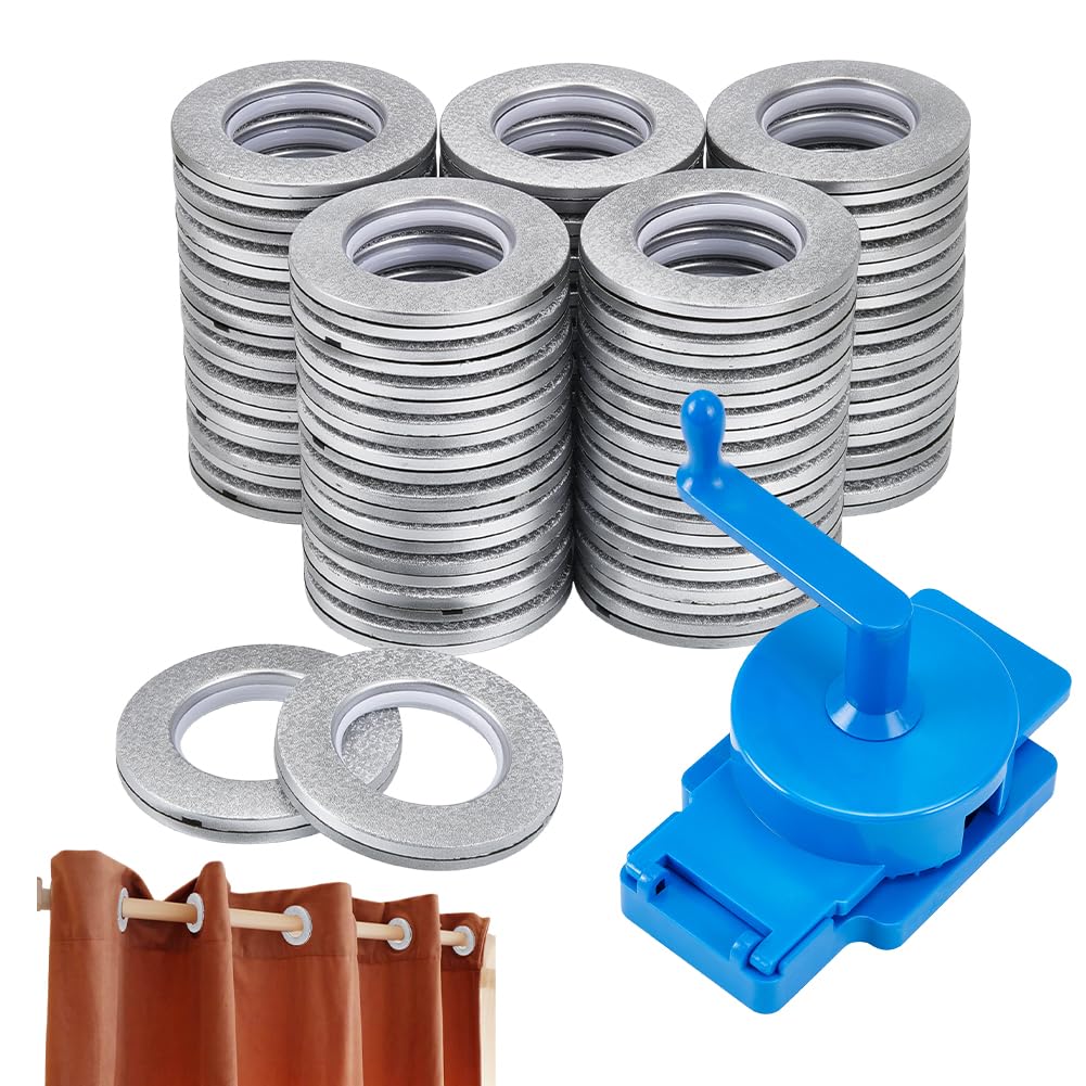 NBEADS 1 Pc Rotary Curtain Puncher and 100 Pcs Curtain Grommet Plastic Roman Ring, Curtain Hole Punch Tool Kit with Steel Blade 43mm Inner Diameter for Window Curtains Shower Drapery DIY Projects