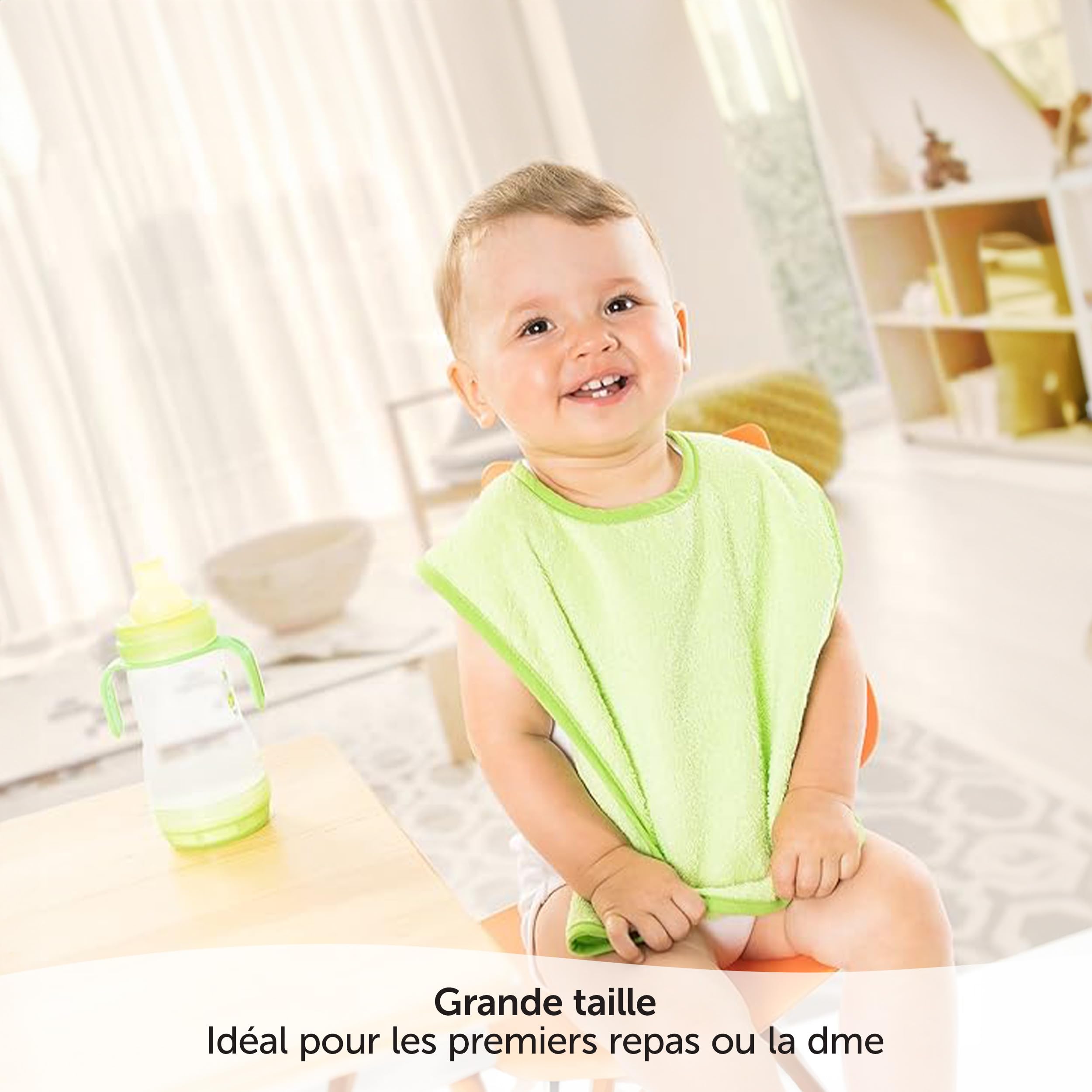 Lot de 2 bavoirs pour bébé/enfants - Bavoir avec bouton pression/Taille réglable/Extra Large/Très absorbant/certifié Öko-Tex/100% coton