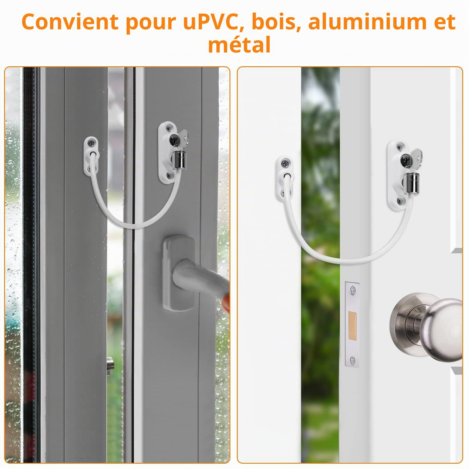 Neoteck 4pcs Entrebâilleur de Sécurité Fenêtre Bébé à Clé – Câbles Verrouillables en Métal Amélioré – Limiteur Ouverture Fenêtre et Porte pour Enfants, PVC, Aluminium, Maison