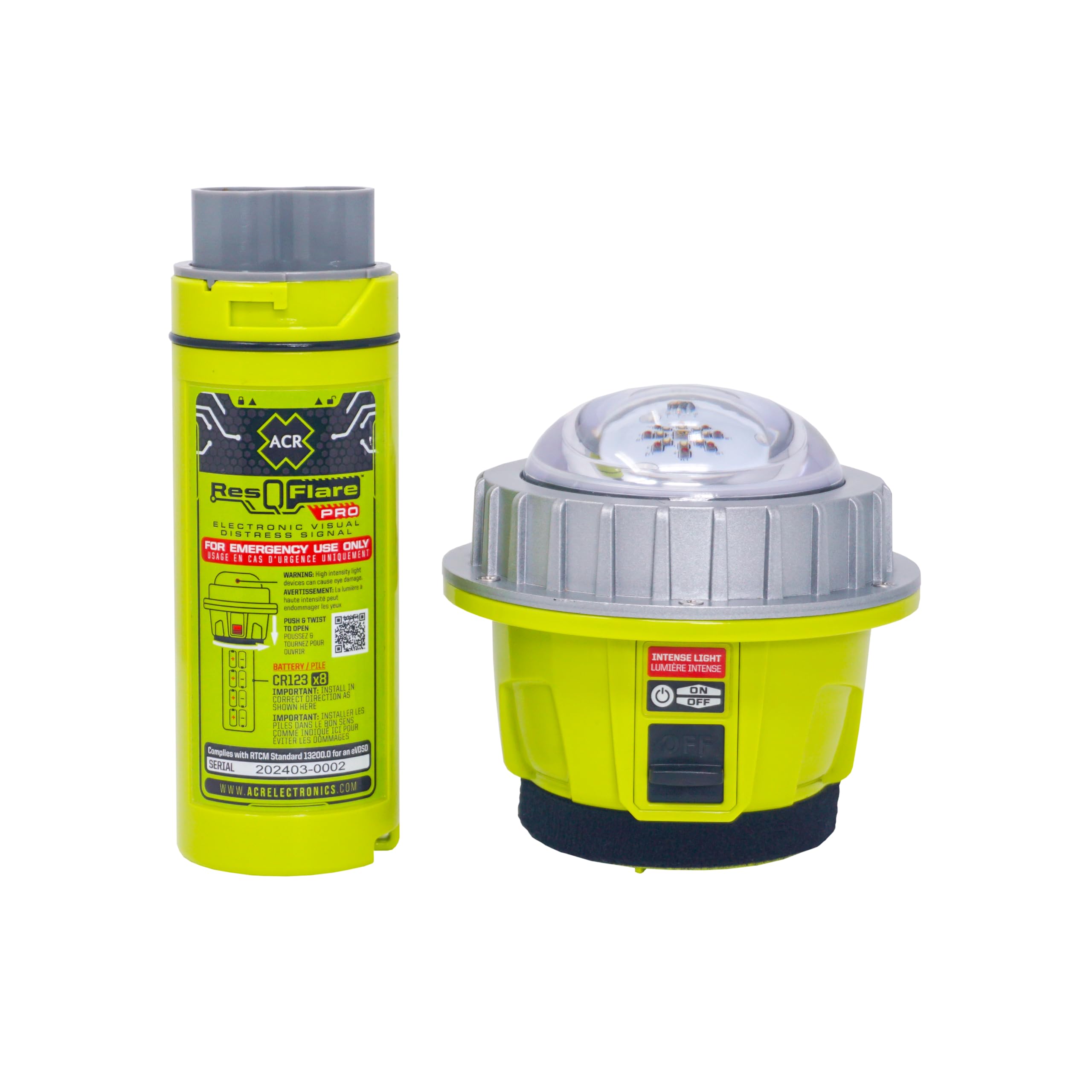 ACR ResQflare PRO Hochleistungs-LED, elektronischer Notruf, USCG-zertifiziert, IR-Infrarot-Technologie, Nachtsuch- und Rettungsfunktion, wasserdichte Bootsfackeln