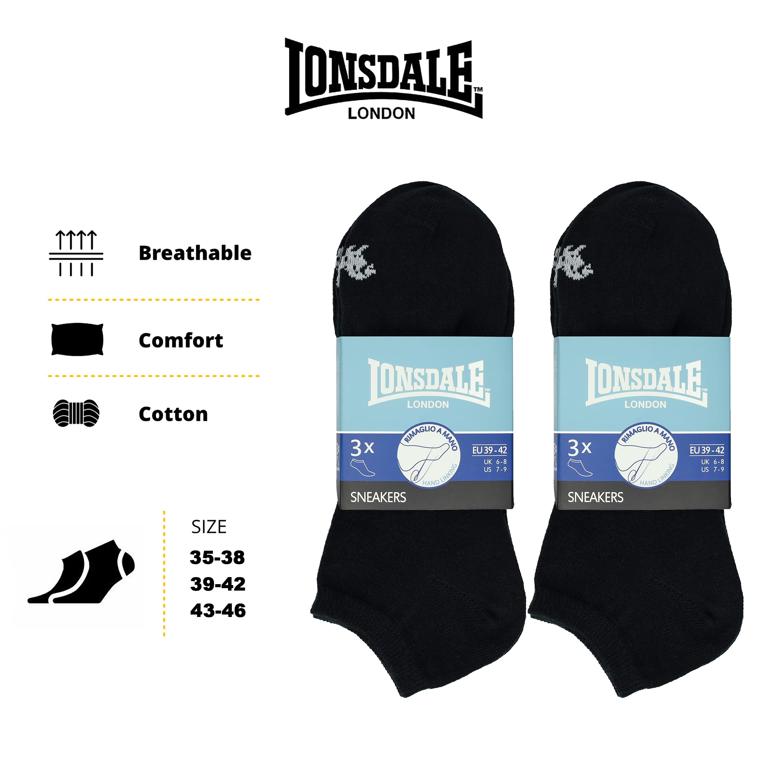 Lonsdale 6 Paia Calzini Corti Uomo Donna - Calzini Sportivi Sneaker - Lunghezza Caviglia - Cotone Traspirante