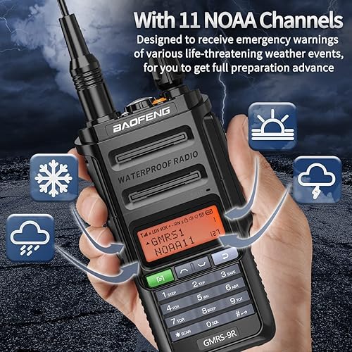 Miniatura 4 de BAOFENG GMRS Radio impermeable, radios bidireccionales GMRS-9R, radio de mano de largo alcance recargable, escáner NOAA de doble banda, compatible