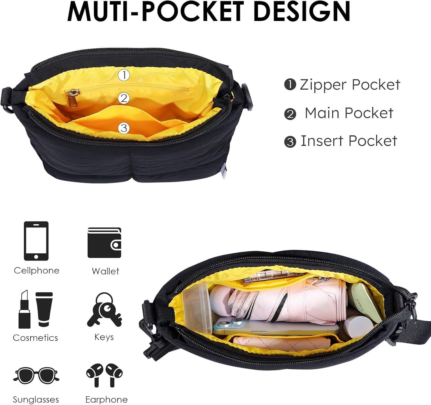 NOL Trendy Lightweight Small Quilted Puffy Crossbody Bag for Women, Waterproof, Removable Strap for Travel, Work & Shopping - Image 3