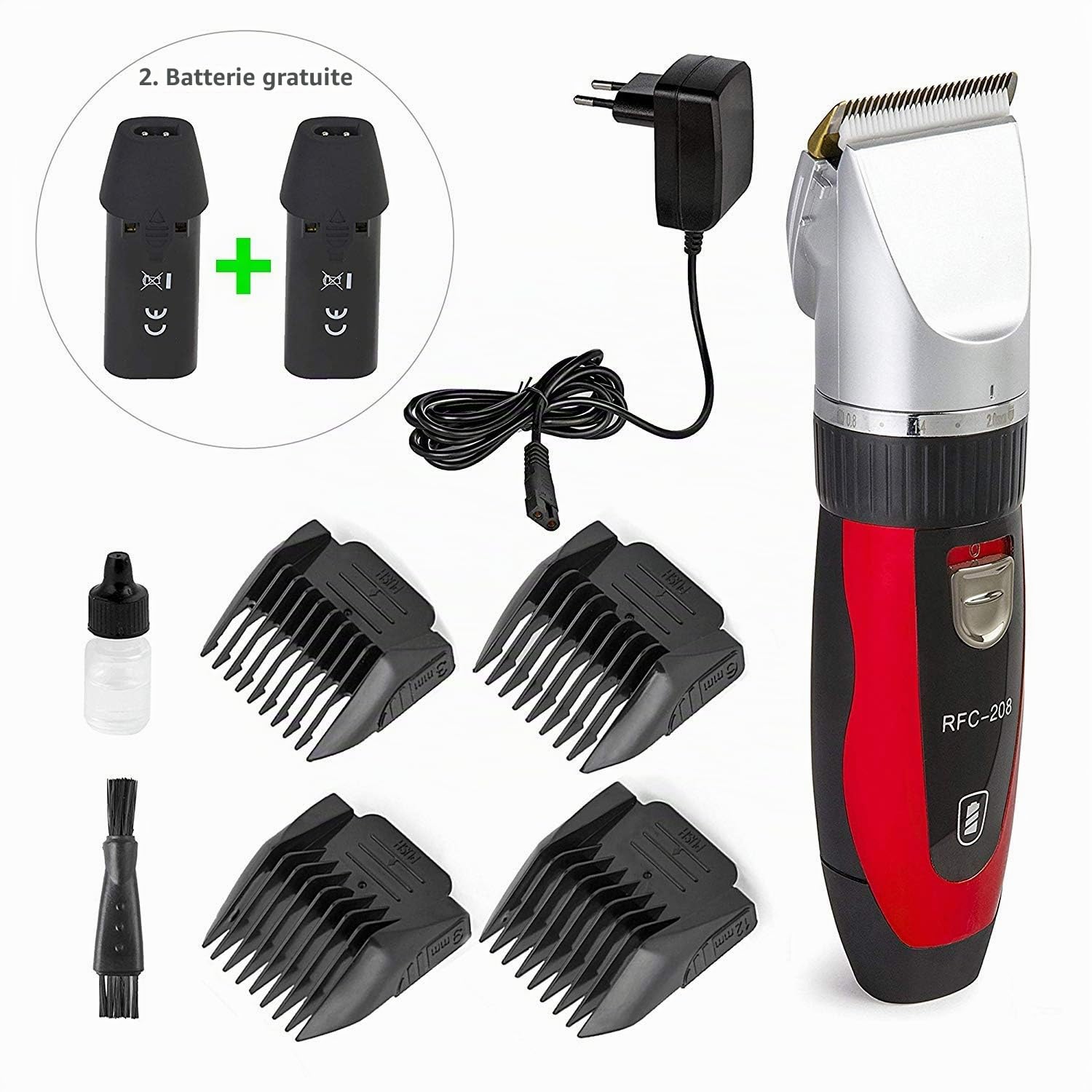 Ceramics RFC-208 Kit de toilettage pour animaux de compagnie silencieux et silencieux avec technologie Turbo Sense et 4 embouts pour 25 longueurs de coupe, tondeuse sans fil rechargeable pour animaux
