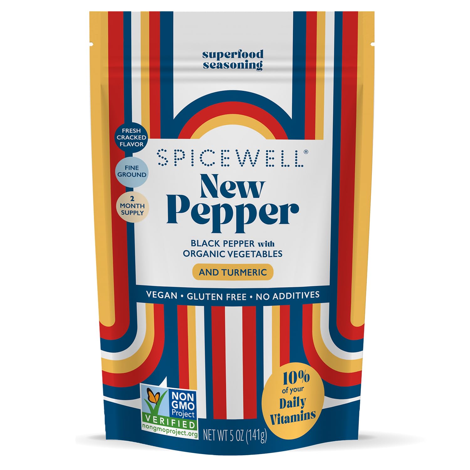 Spicewell New Pepper Pouch - Ayurvedic Black Pepper with Turmeric & 21 Plant-Based Vitamins and Minerals - Fine Ground, Fresh Cracked Flavor, 5oz