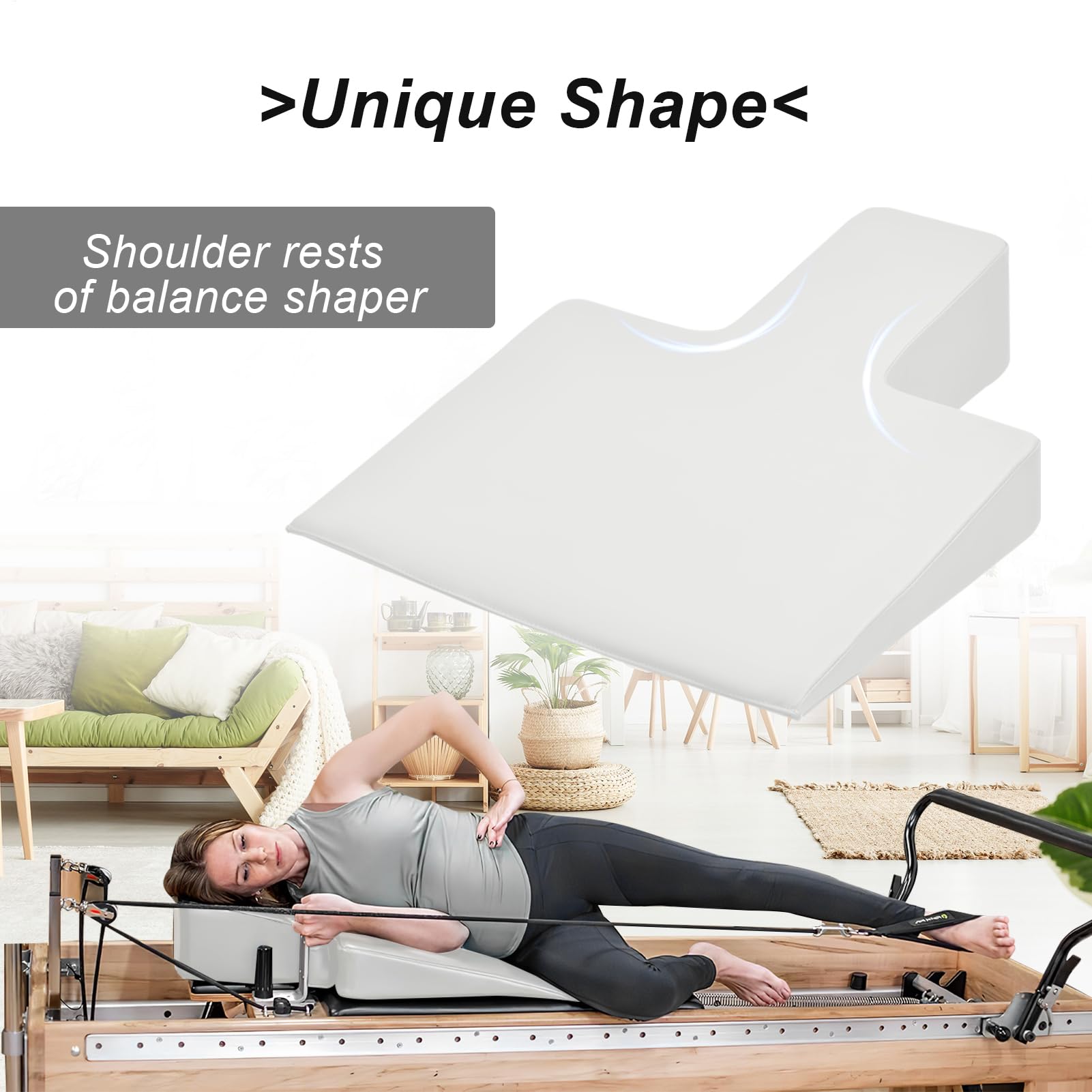 Pilates Wedge,Large Upholstered Pilates Wedge for Pilates Reformer, Exercise Equipment for Pilates Reformer Machine,Workout Pad for Floor Exercises, Ideal for Home Pilates and Studio,White