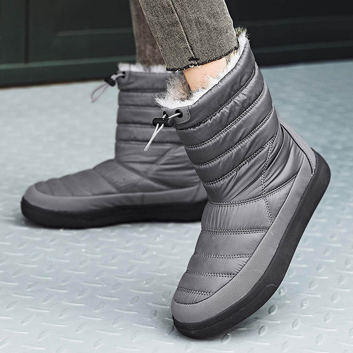 Botas de nieve para mujer invierno cálido forro de piel al aire libre sin cordones en botines impermeables zapatillas de deporte, Silver, 39 EU