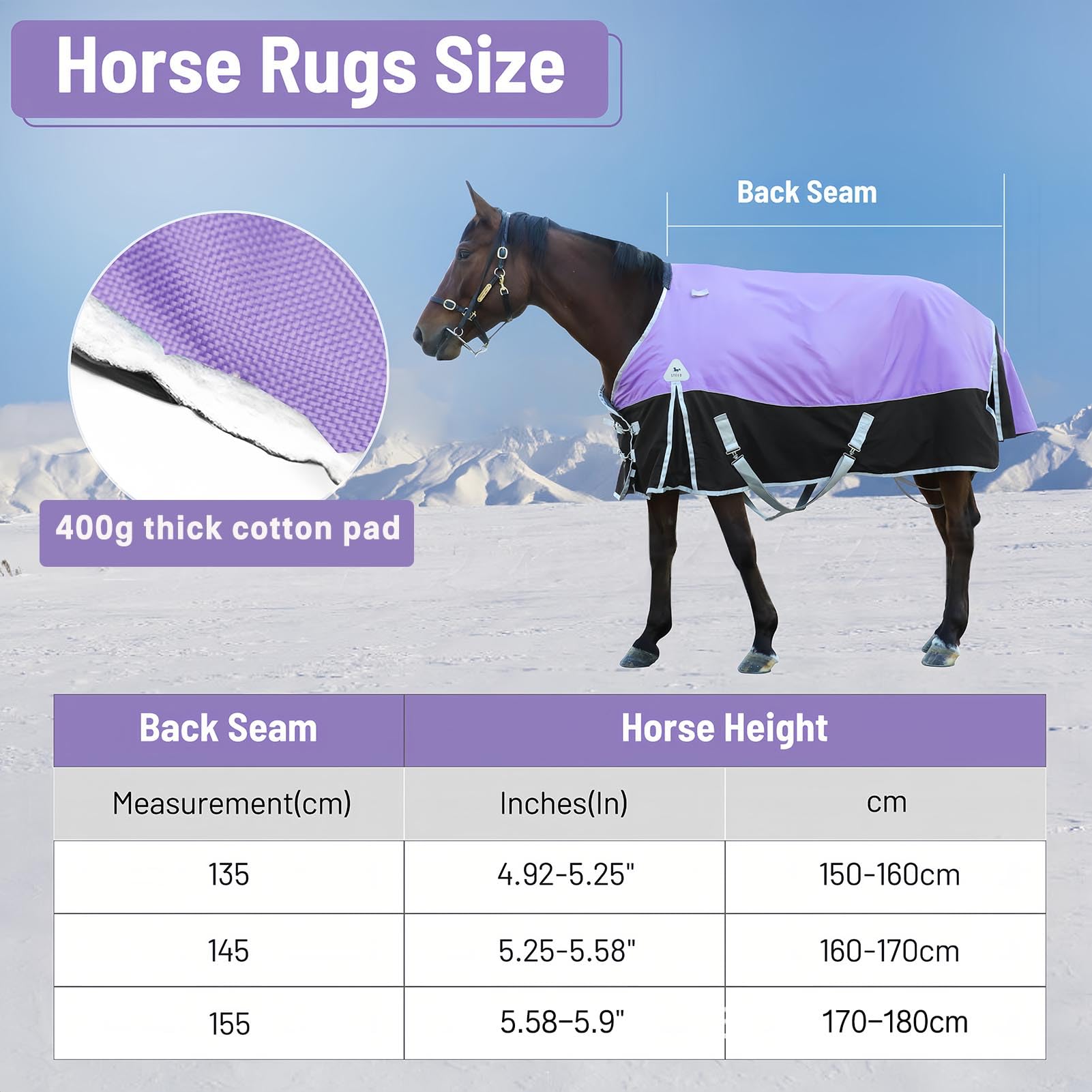 Coperta da Equitazione per Cavalli da 400 G, Coperta per Cavalli con Copricollo, Coperta per Cavalli Impermeabile 1200d, con Collo Staccabile, Esterno Spesso