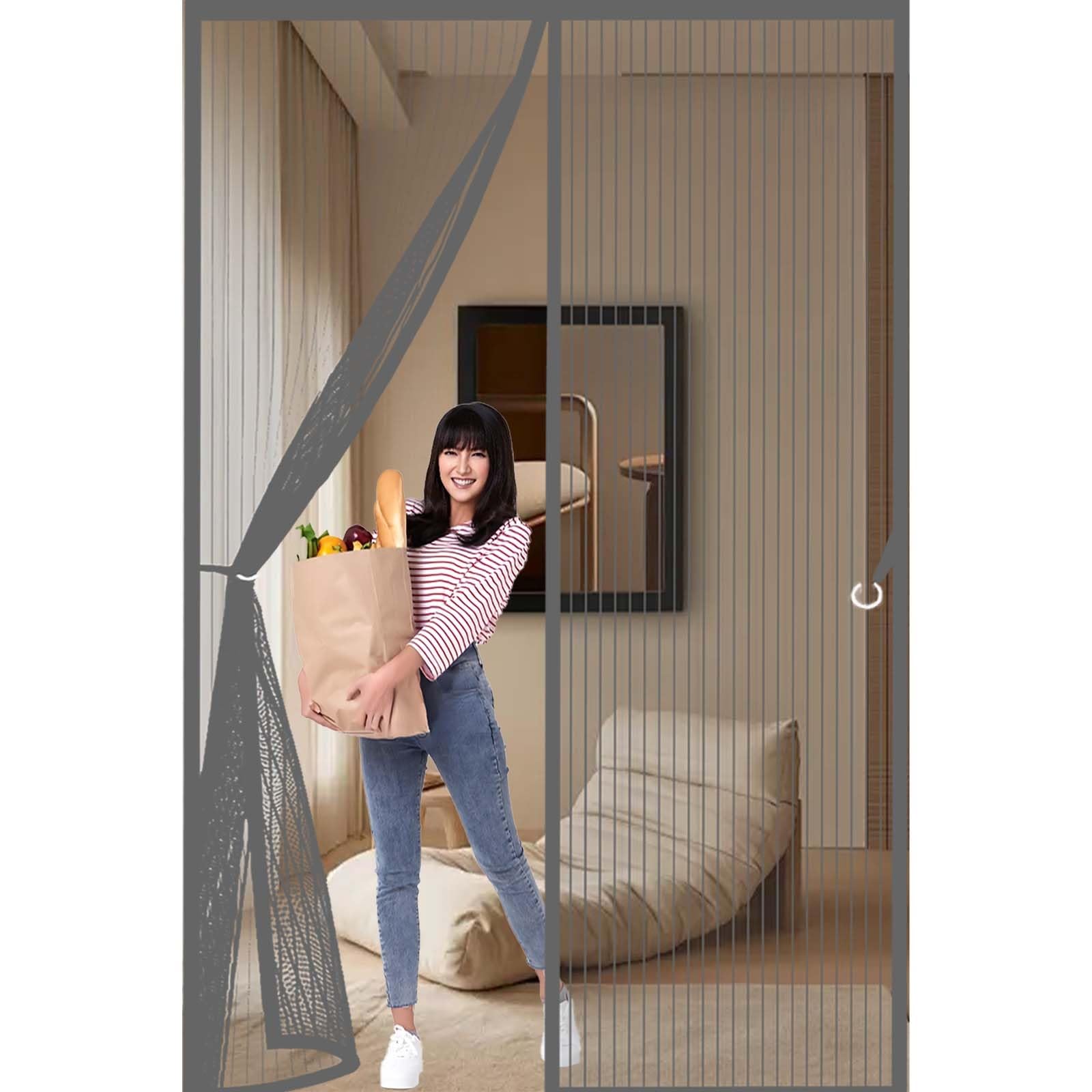 Magnetic Fly Screen Door 139x237cm(WidthxHigh) Powerful Magnets and Full Frame Magic Tape, No Drill Installation Screen Doors with Magnets Lets Fresh Air in, Hundreds of Sizes, Grey