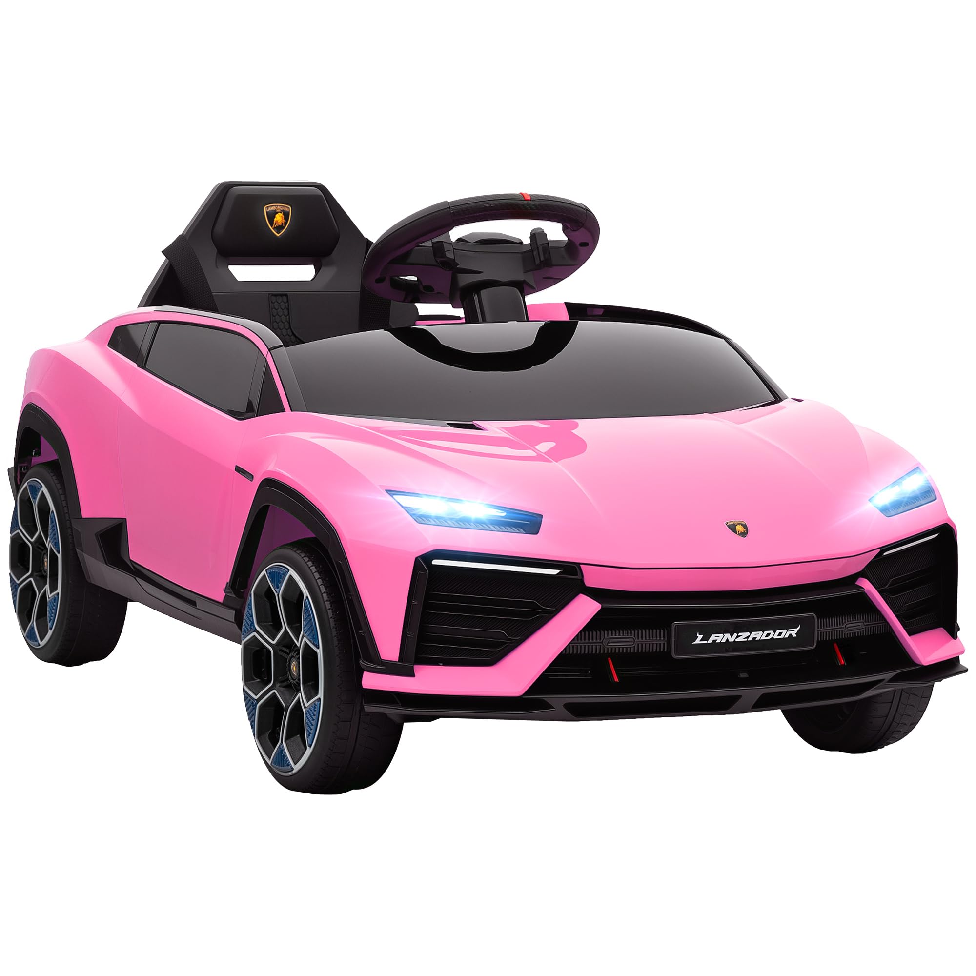 AIYAPLAY Coche Eléctrico para Niños de +3 Años, Lamborghini, Coche de Batería 12V, con Mando a Distancia 2,4 G, Motor Doble, Ruedas con Suspensión, Faros, Música, USB, Rosa