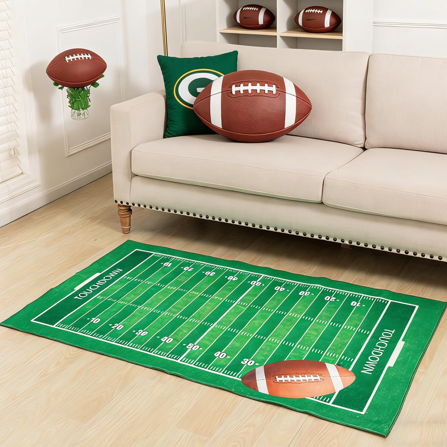Football Field Rug 3 x 5 Ft Sports Rug Boy Room Decor Mat Carpet