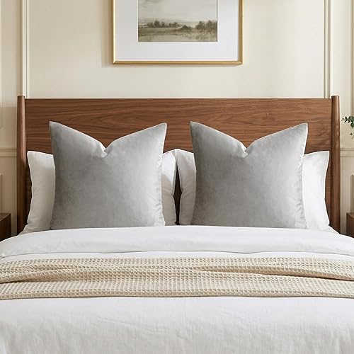 GIGIZAZA Big Velvet Pillow Covers 26x26 Silver Grey Pack of 2 Square Modern Throw Pillows Luxury Covers Decorative Pillows for Living Room Couch Sofa Pillow Cases