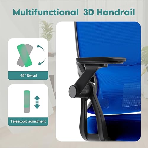 Miniatura 9 de Silla ergonómica de malla para computadora de oficina de 350 libras, silla de escritorio con ruedas de altura ajustable con reposabrazos abatibles y