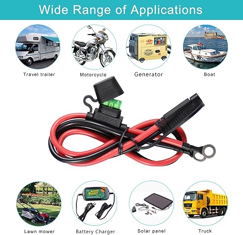 Miniatura 7 de Arnés de terminal SAE a junta tórica de 2 pies 10 AWG - Terminal de junta tórica con ojales, arnés de calibre 10 con fusible de 30 A, cable de carga