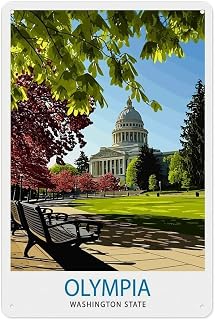 Metal Sign 12 X 8 Inch - Olympia Washington State Travel Poster Suitable For Home, Living Room, Bedroom, Office, Cafe,Bar,Restaurants, Hotels Decoration30*20cm