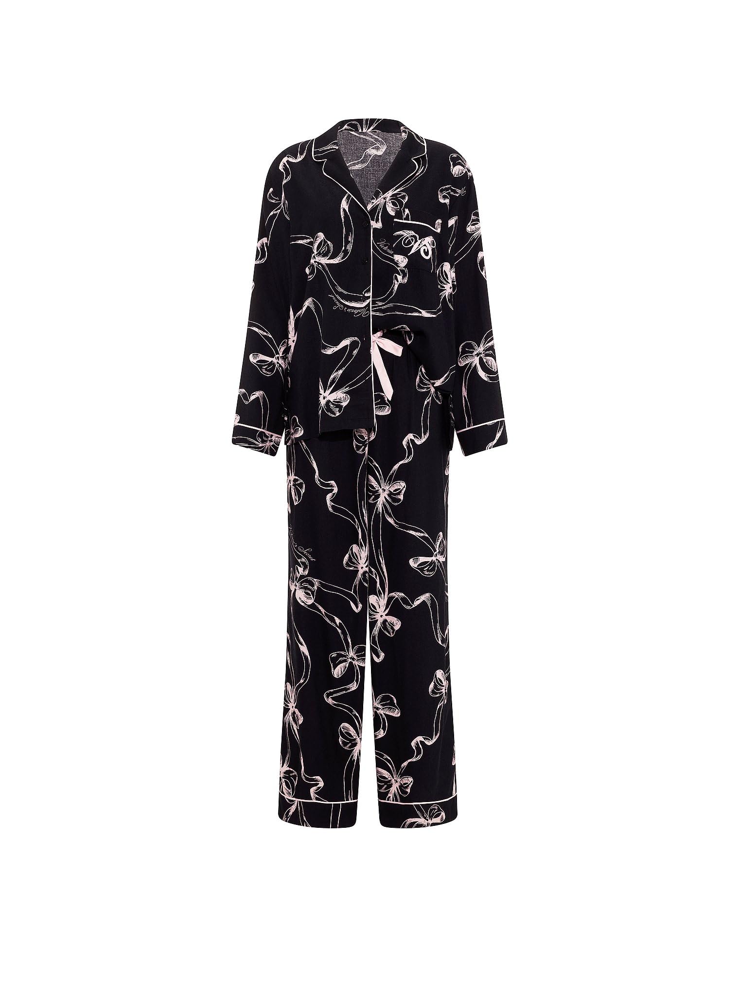 Victoria's Secret Flannel Pajama Set, Long Sleeve Button Down Shirt & Pants, Sleepwear for Women (XS-XXL) Large Angel Pink Bow