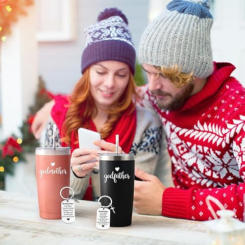Miniatura 9 de LiqCool Regalo de propuesta de padrinos, juego de vasos aislados con llavero, regalo para padrinos de parte del ahijado, regalos de padres de Dios
