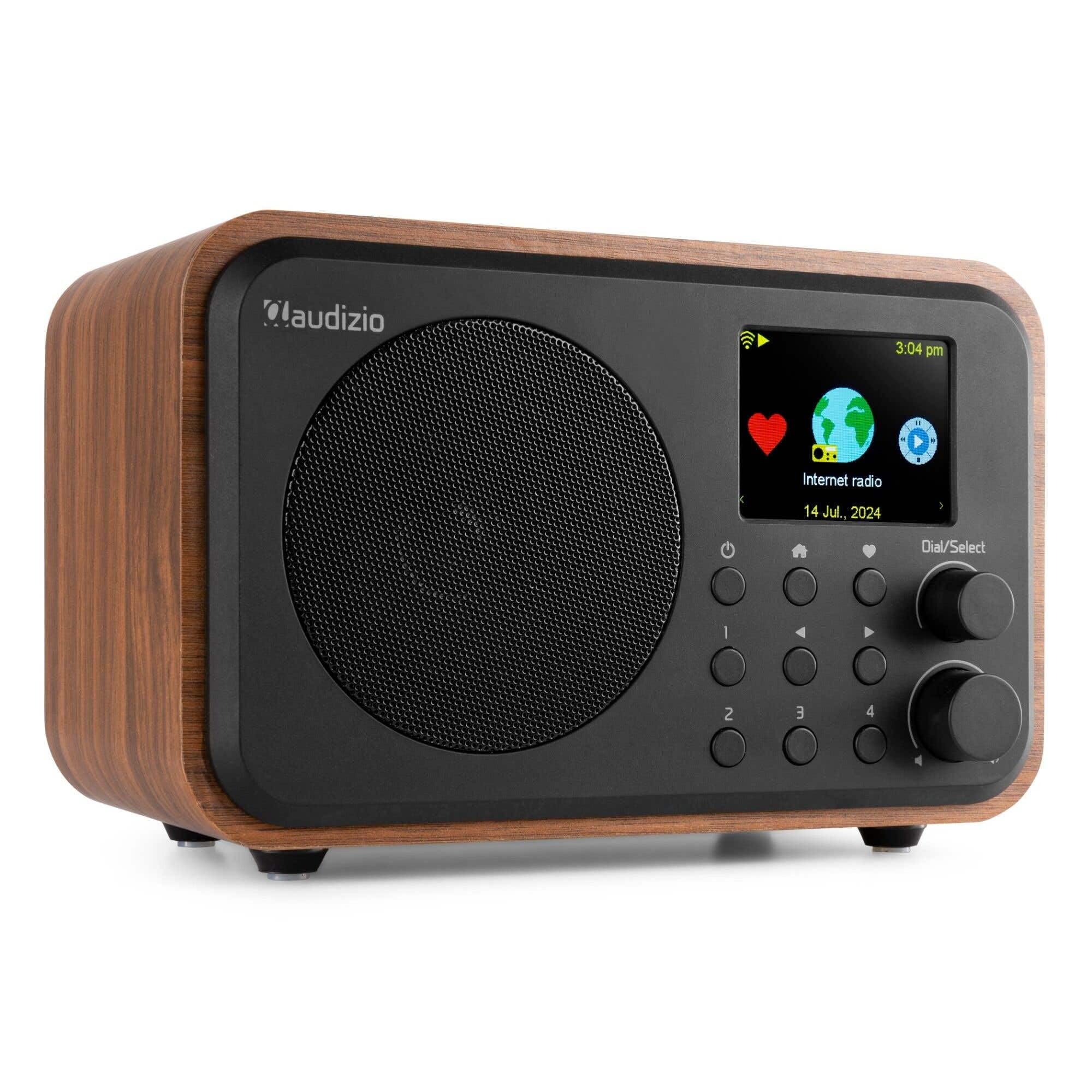 Audizio Vicenza Portable WiFi Internet Radio DAB FM Receiver with Bluetooth, DAB+, Rechargeable Battery, TFT Colour Display, Dual Alarm, Remote Control - Wood Finish