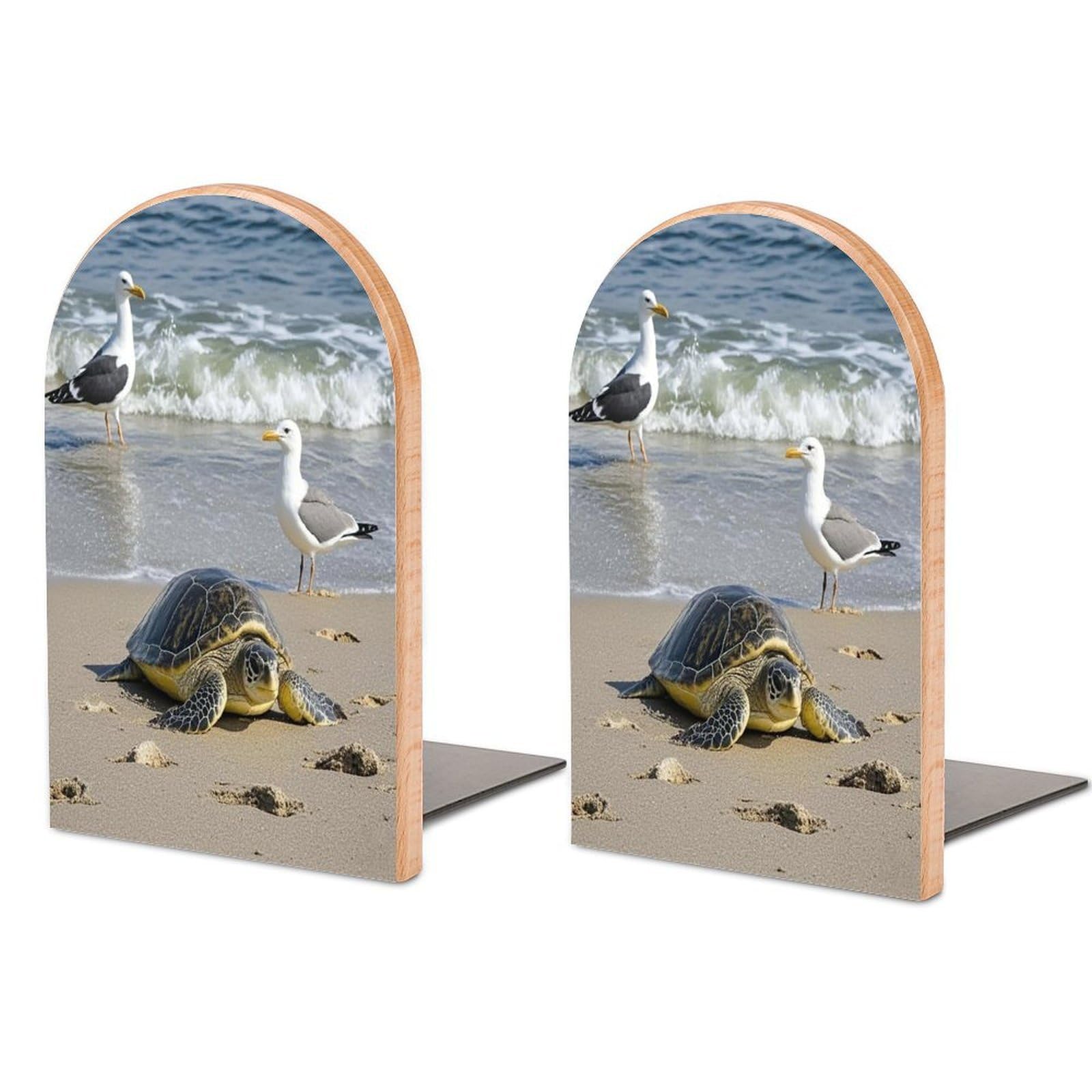 Green Sea Turtle Bookend for Shelves Unique Book End Sturdy Books Holder Heavy Duty Wooden Bookends Support Non-Slip Book Organizers Decorative Modern Bookend Holder for Home