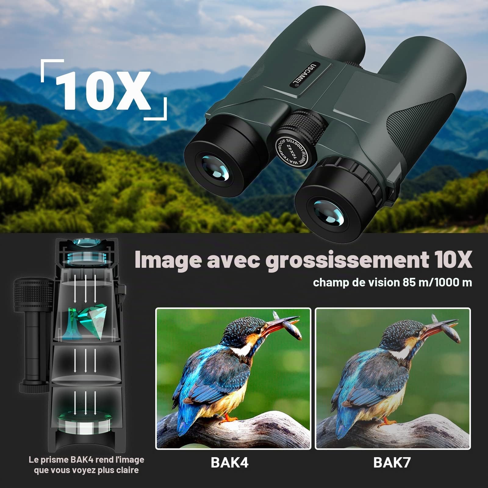 Meade Jumelles compactes, Jumelles au Format de Poche 10X42 avec Vision Claire pour l'observation des Oiseaux, Voyage, Concert, Vert de Chasse (Army Green)