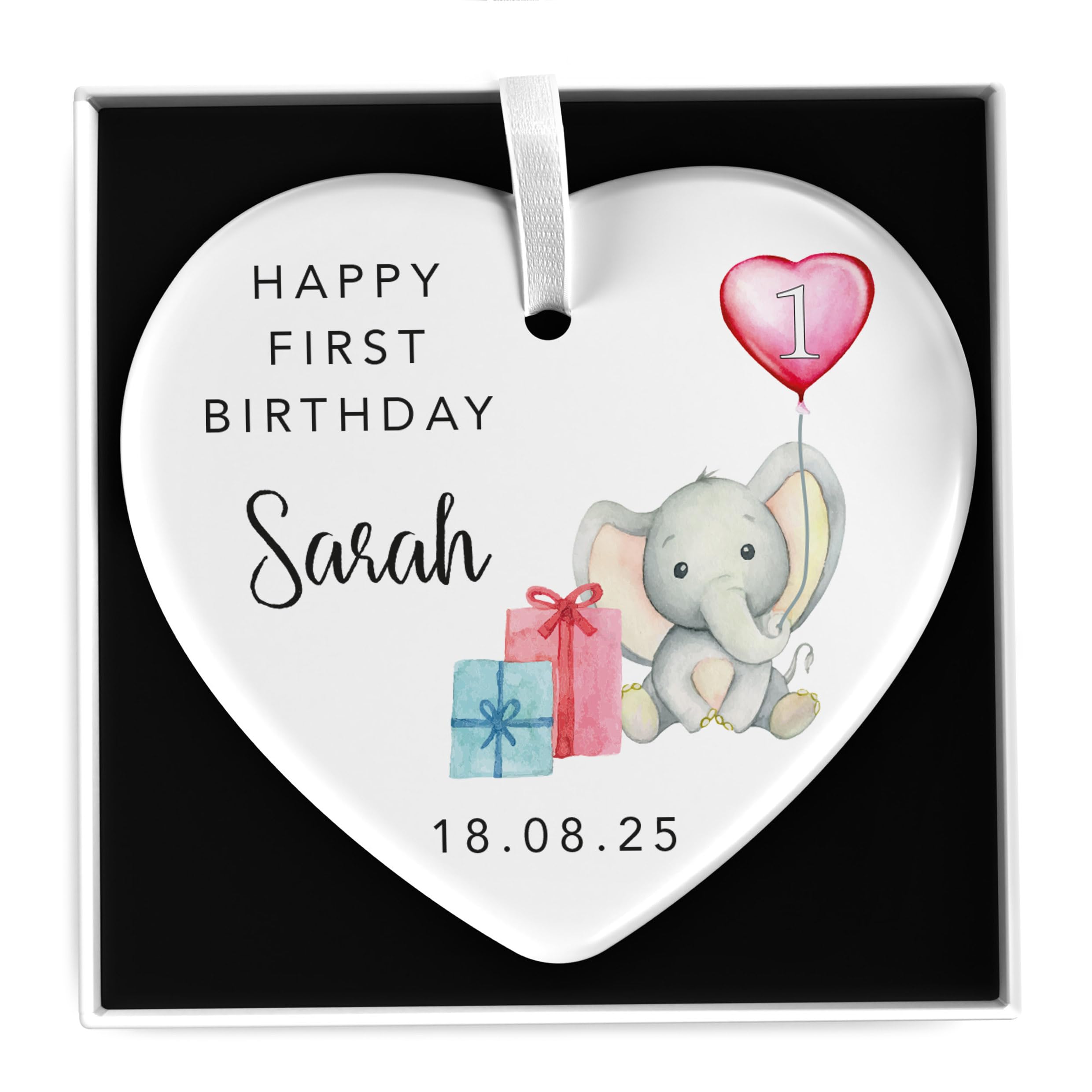 Beecreative 1st Birthday Gifts for Girls - Personalised First Birthday Gifts for Daughter, Granddaughter, Niece. Custom Ceramic Heart Keepsake Decoration 1 Today - With Gift Box