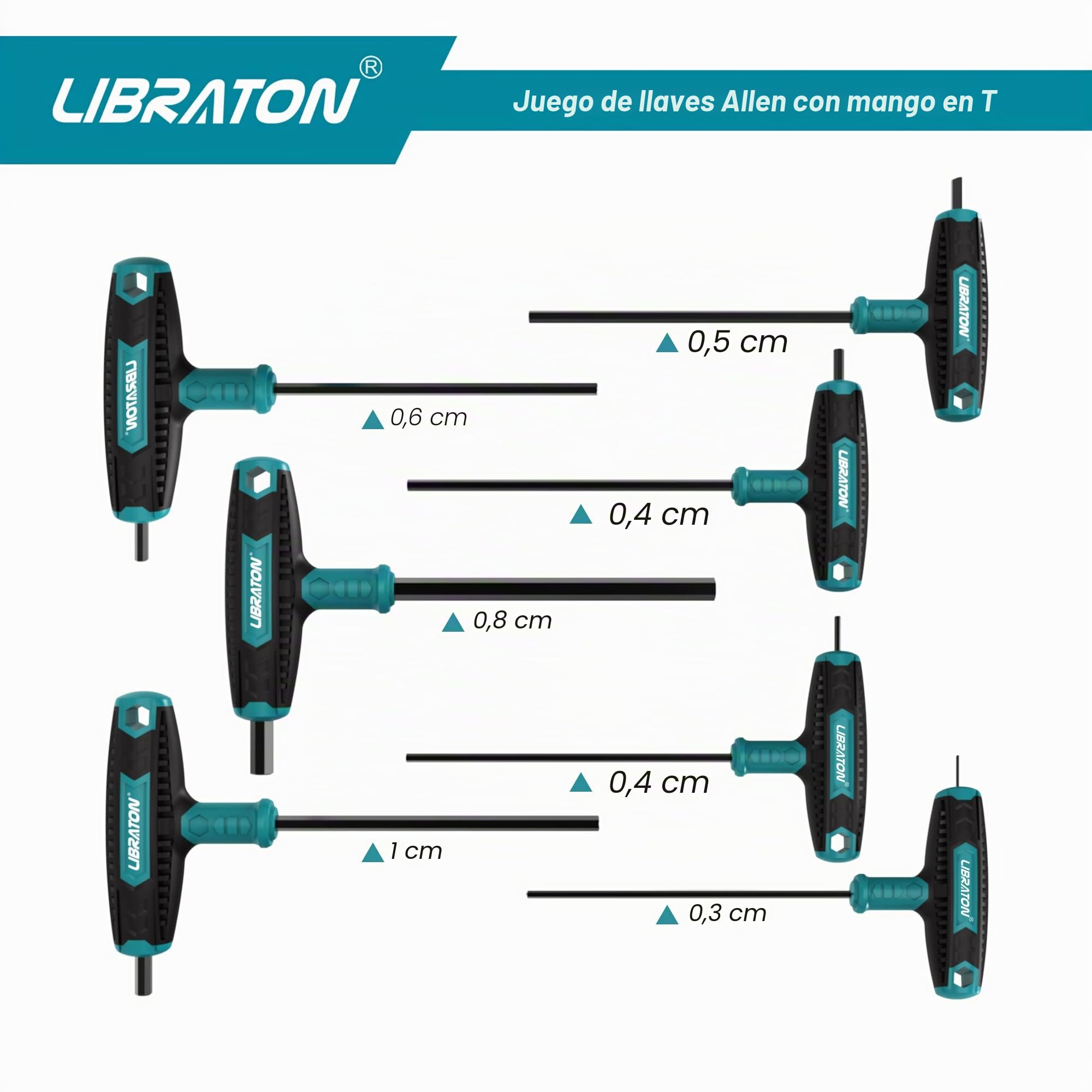 LIBRATON Llave con mango en T, Juego de Llave hexagonal en T 7pz | Llave Allen SAE con empuñadura en T, Destornilladores para reparación de automóviles y bicicletas, 1/8"-3/8"
