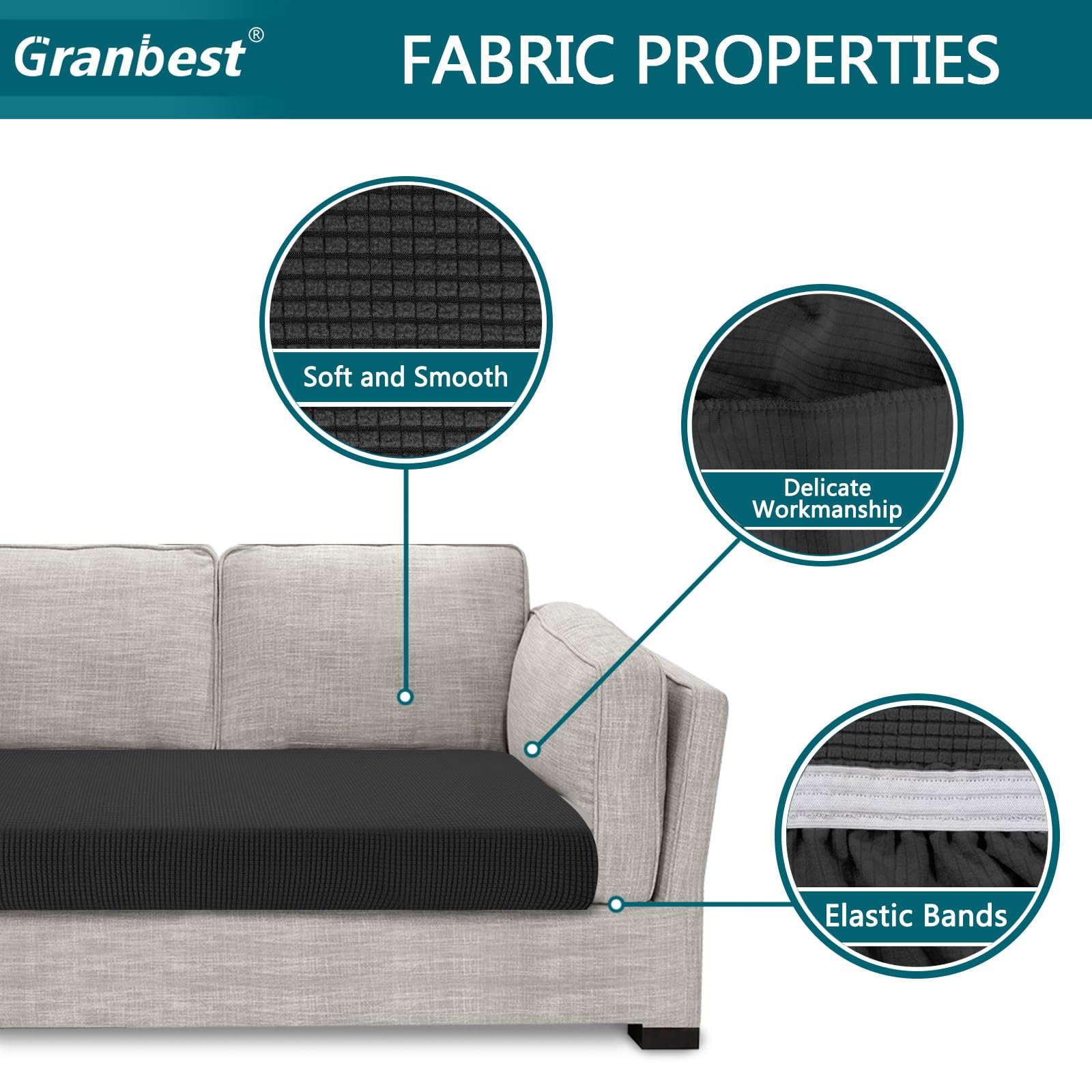 Granbest High Stretch Sofa Seat Cushion Cover Super Soft Couch Seat Cover Sofa Cushion Protector Jacquard Spandex Fabric with Elastic Bottom(2-Piece 2 Seater - Image 3