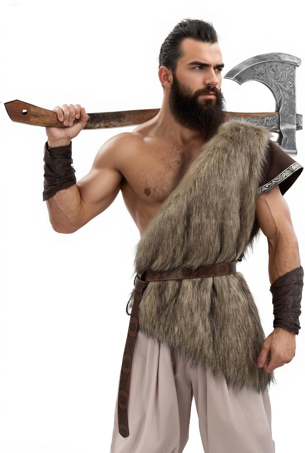 Medieval Faux Fur Vest with Belt Brown Waistcoat Renaissance LARP Halloween Costume Men - Image 5