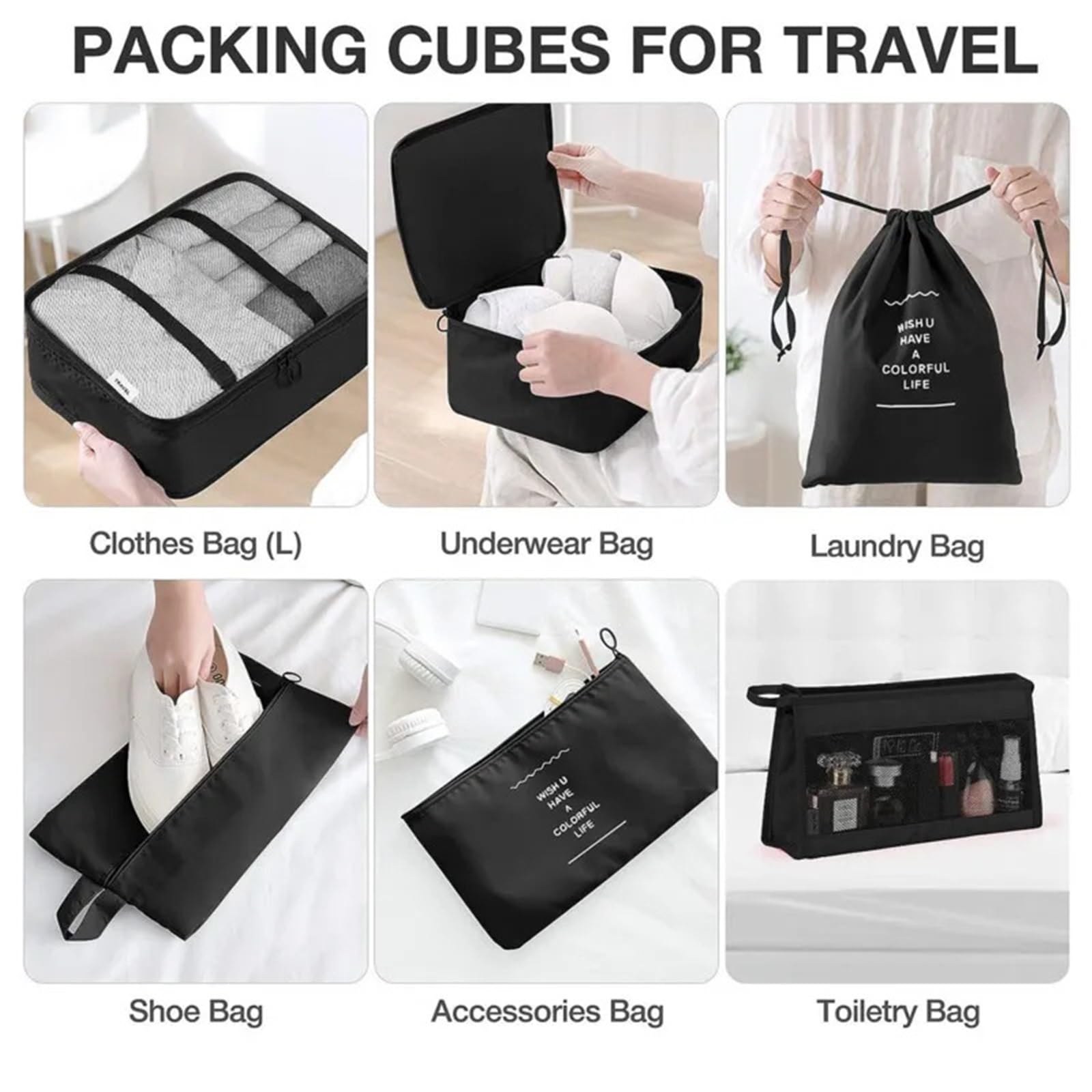 Set di 9 borse portaoggetti da viaggio portatili for riporre valigie, bagagli, vestiti, organizer for guardaroba, scarpe per Vestiti, Scarpe, Cosmetici(Gray)