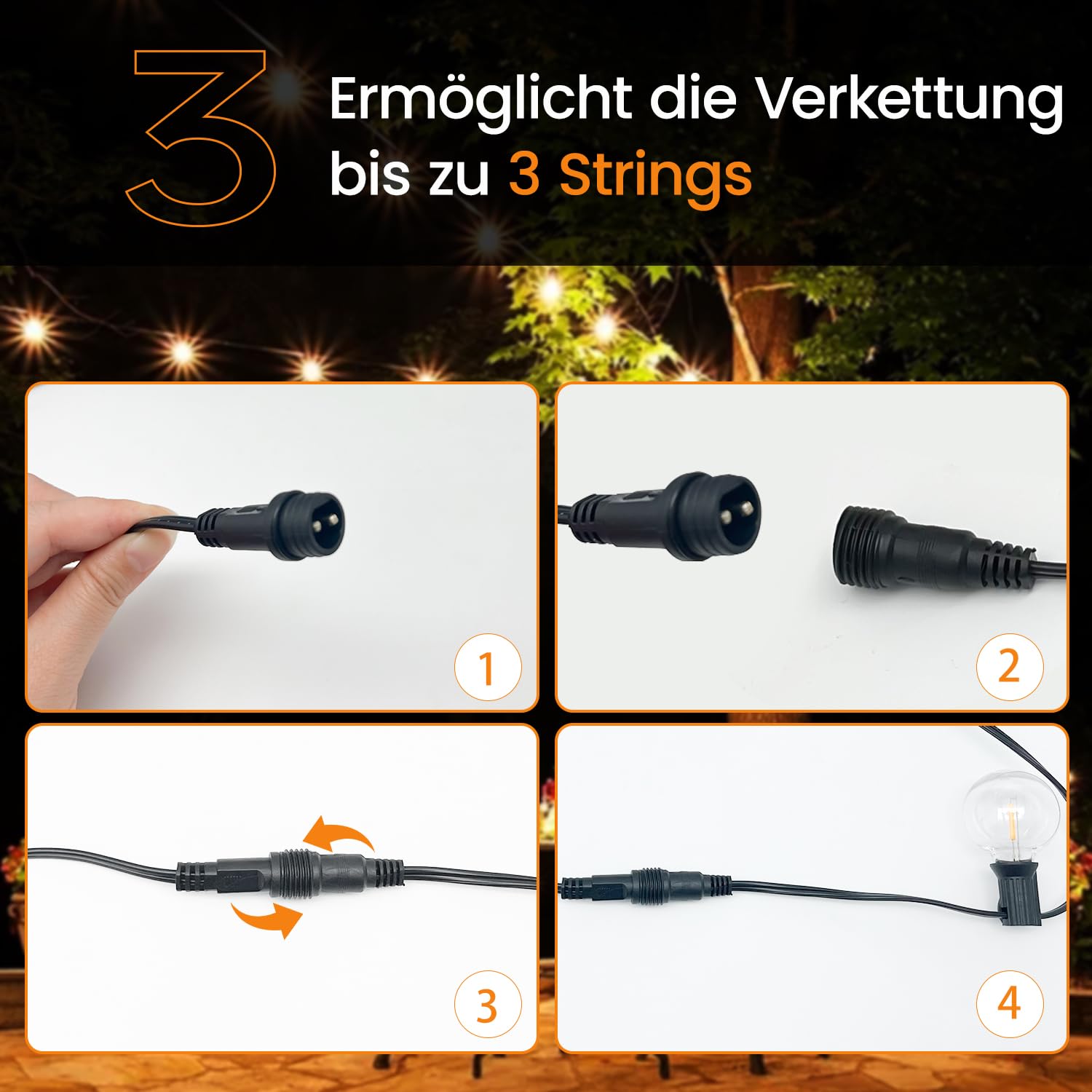 Lichterkette Outdoor LED Außen 20m Warmweiß IP44 Wasserdicht Wetterfest Strom, Außenbeleuchtung für Balkon Terrasse Garten Pavillon, Lichterketten Party Deko mit Glühbirnen