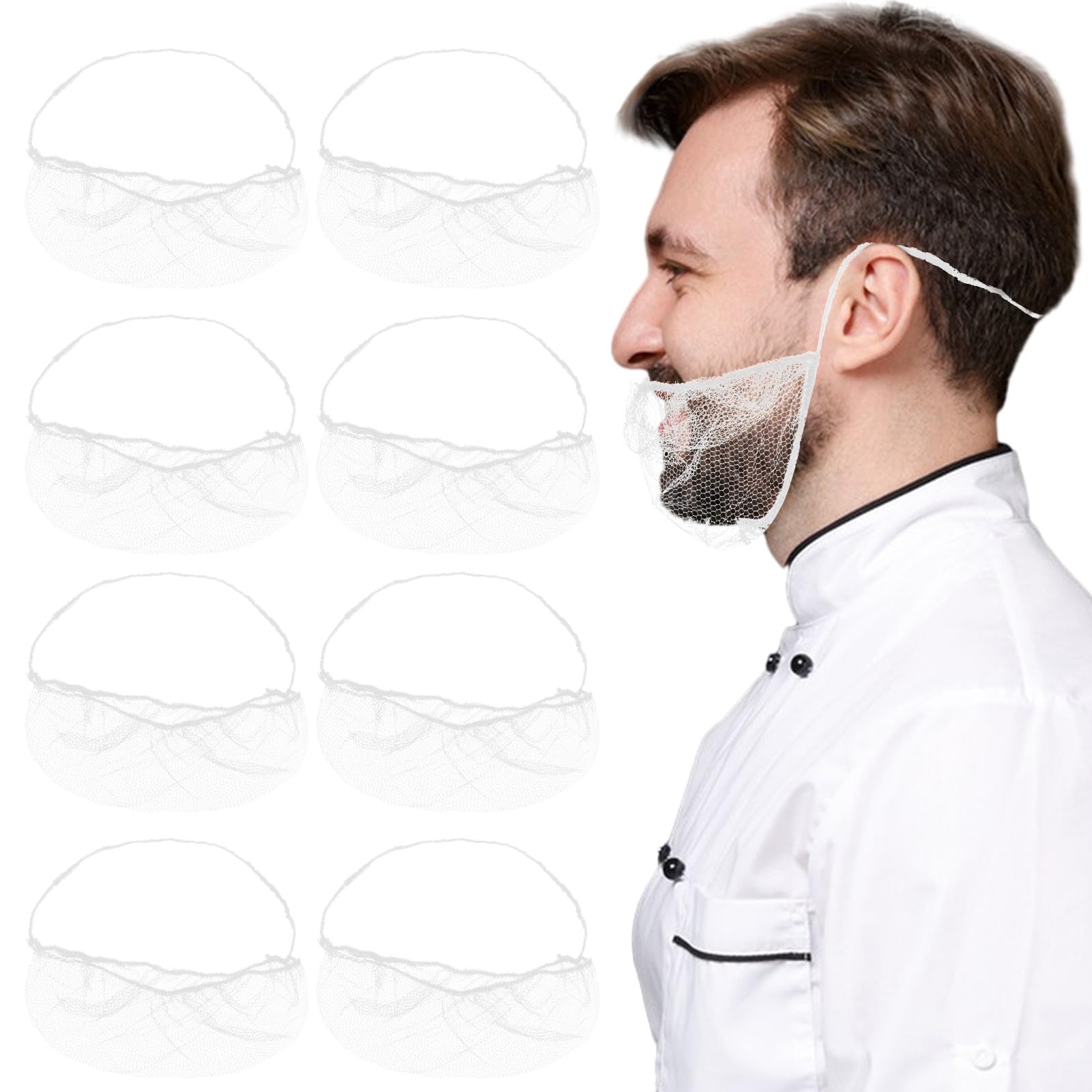 Lot de 100 filets à barbe, élastiques et confortables, housses de protection respirantes, pour homme, travailleurs de la restauration, poils du visage, blanc