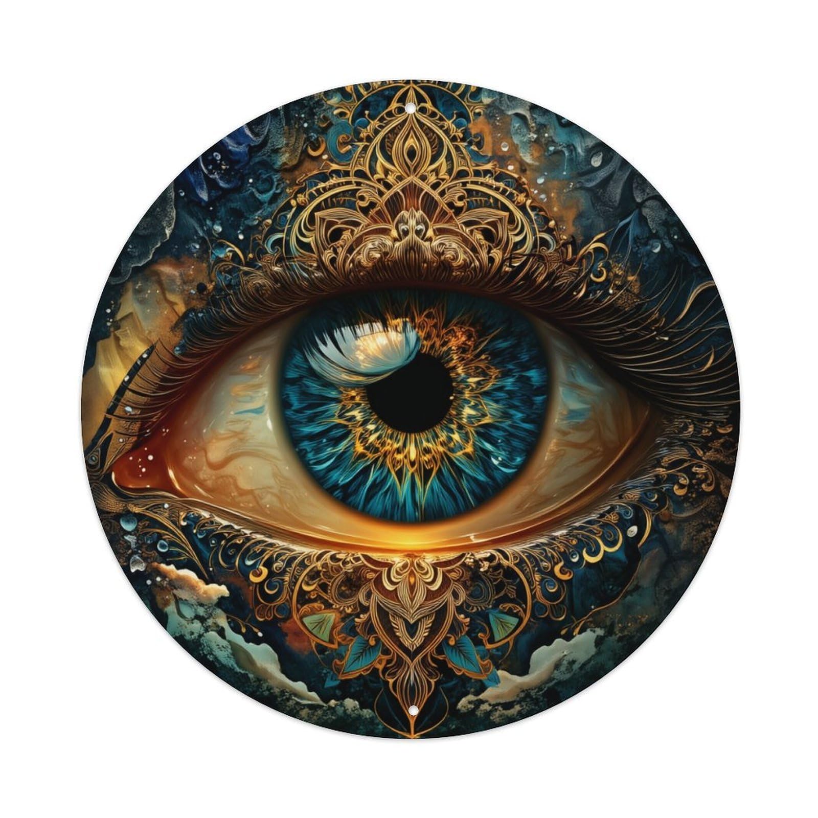 Mystical Eye Ornament Pattern Art Round Tin Sign Vintage Metal Poster, Home Bar Garage Man Cave Cafe Indoor & Outdoor Wall Decoration 8x8Inches