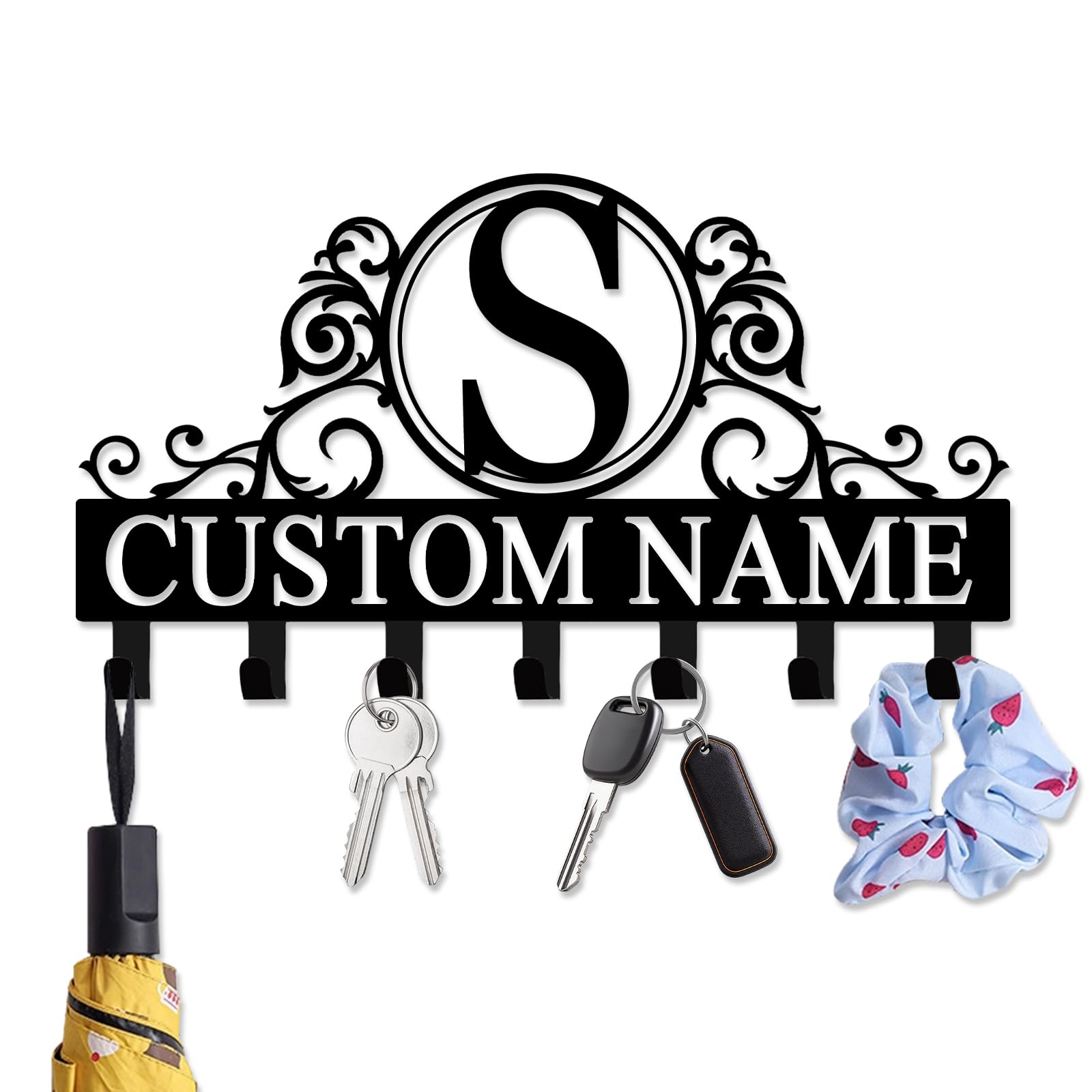 TIORYSOEY Personalized Metal Key Holder Wall Mount Custom Name Split Letter Key Hooks for Wall Monogram Home Decor for Kitchen Entryway Hallway Office Doorway