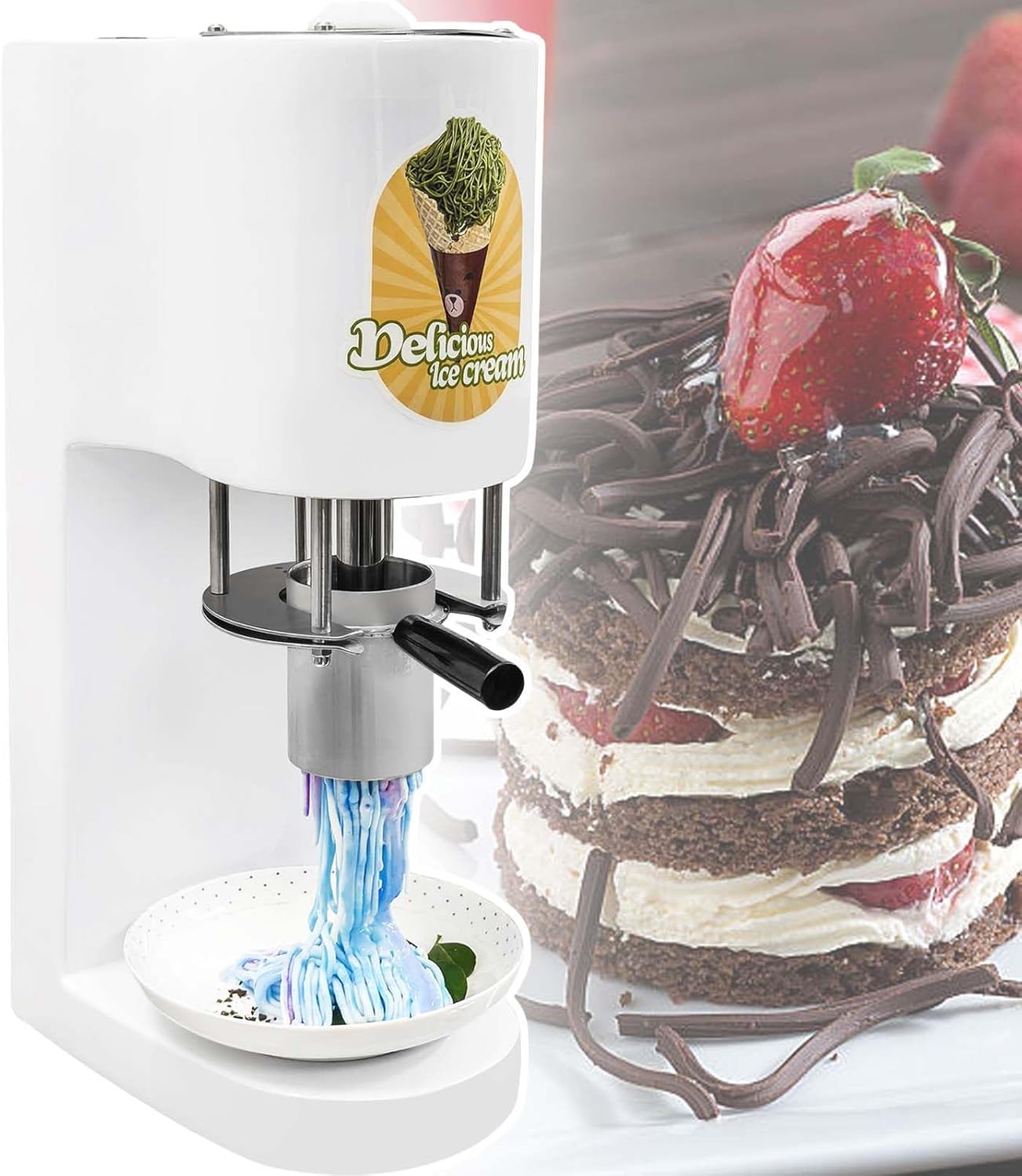Commercial ice cream pasta machine, 30 l/h, table top hard ice cream machine with 4 different shaped moulds