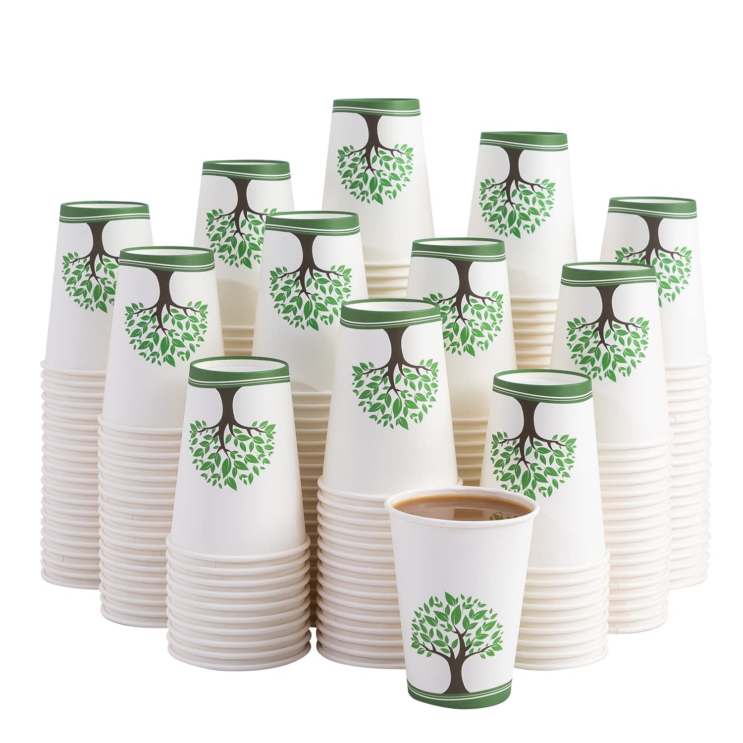 Clawsoff [240 Pack] 12 oz Paper Cups, Disposable Coffee Cups, Hot/Cold Beverage Drinking Cup for Water, Juice, Tea, Perfect for Office, Party, Home, Travelï¼ˆTreeï¼‰