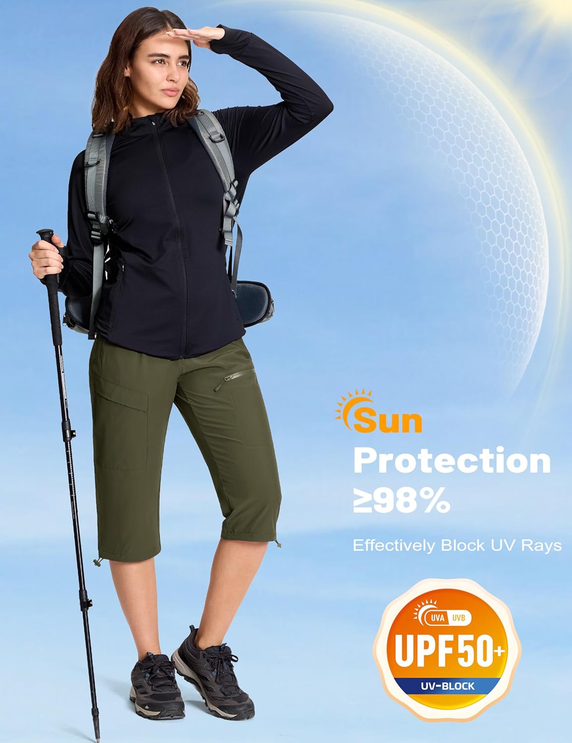 MAGCOMSEN Women's Hiking Capri Pants UPF 50+ Lightweight Quick Dry Casual Golf Cargo Crop Pants with 5 Pockets Summer - Image 3