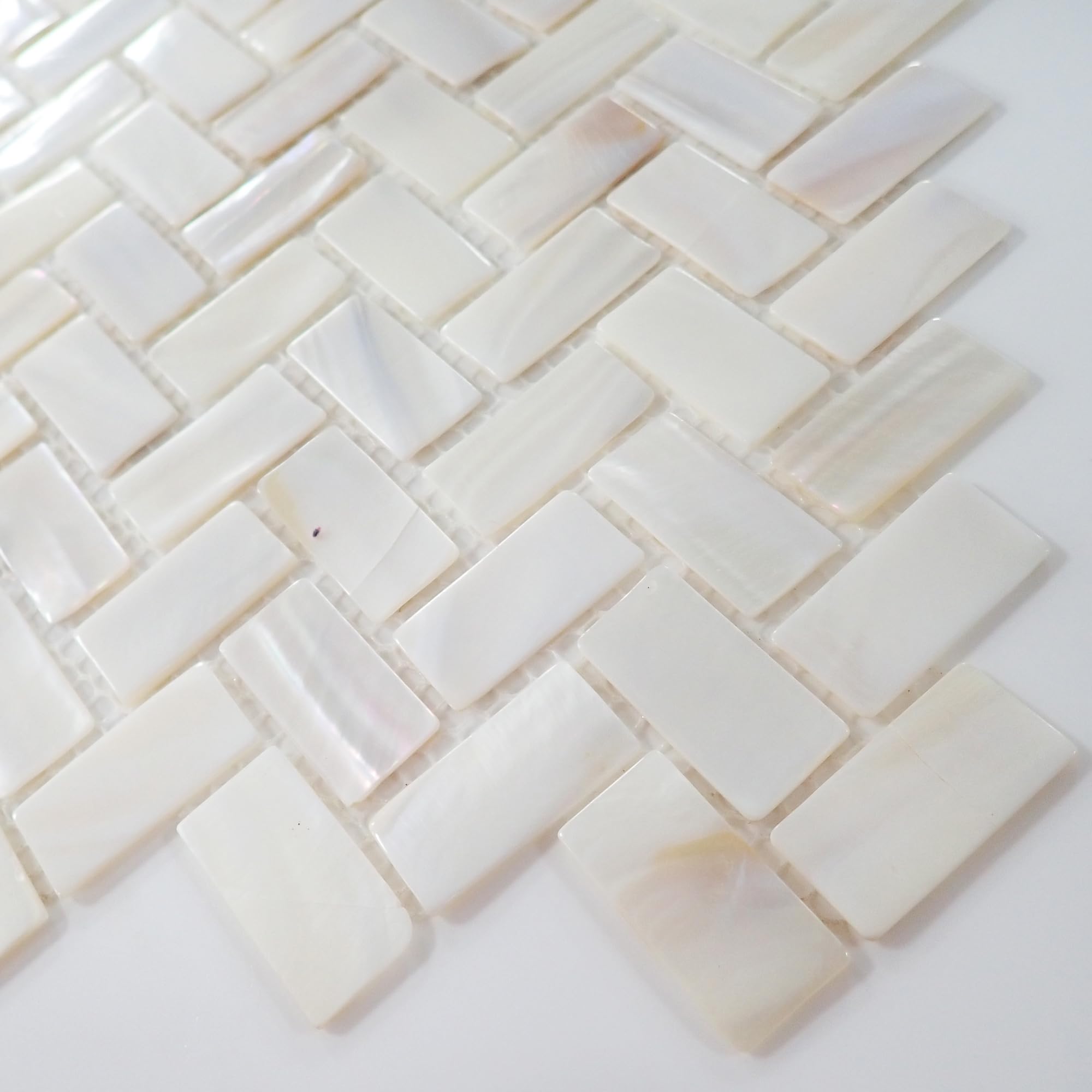 Incudo White Mother of Pearl Herringbone Mosaic Tile - 270x287mm, Mesh Backing - Image 2