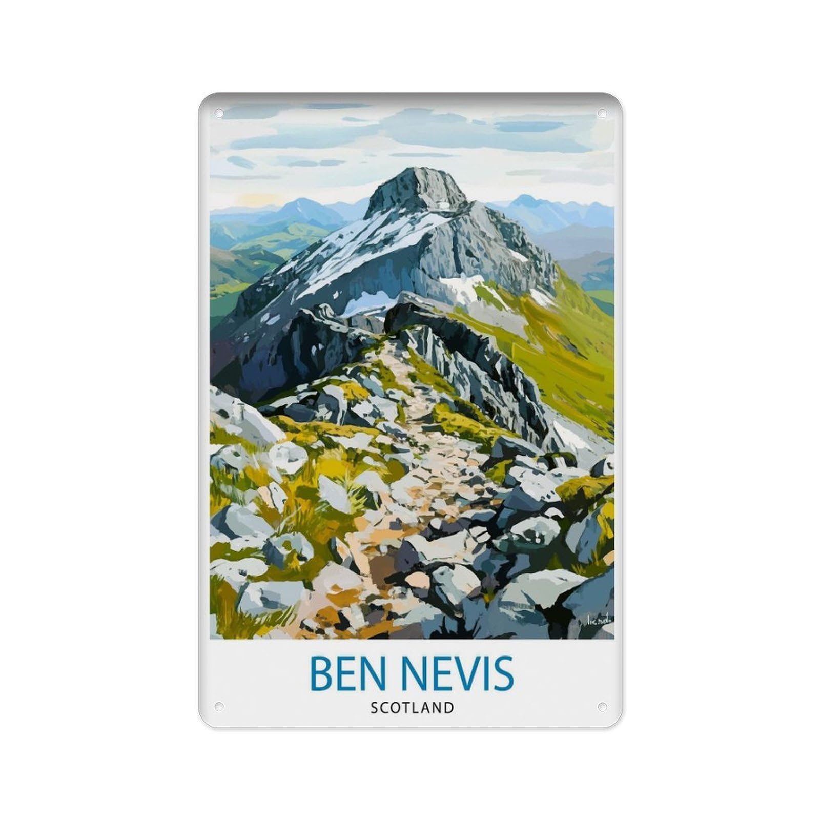 peiyeety Metal Tin Sign Benof Nevisof Scottish Travel Poster Wall Decor Benof Nevisof Scenery Wall Hanging Home Decor Scottish Highlands Gift Art Lover Artistic Painting 8 X 12 Inch