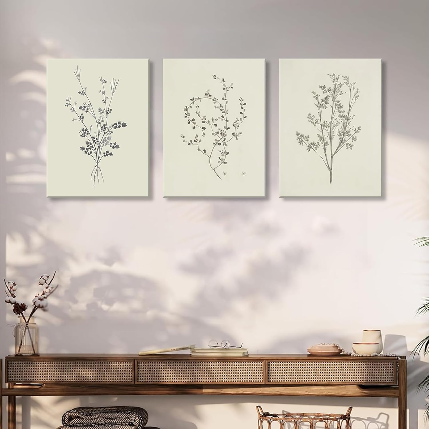Lyizeba 3Pcs Botanical Canvas Wall Art Vintage Neutral Branch Wall decor pictures Minimalist Floral Sketch Prints for Farmhouse Living Room Bedroom Kitchen Bathroom Home Decoration 16x24in
