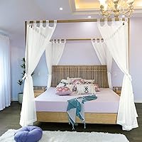 Linentalks Ivory Sheer Canopy Bed Curtains 8 Panels for King Queen Full Twin - Easy Install 4 Poster Drapes w/ Tiebacks
