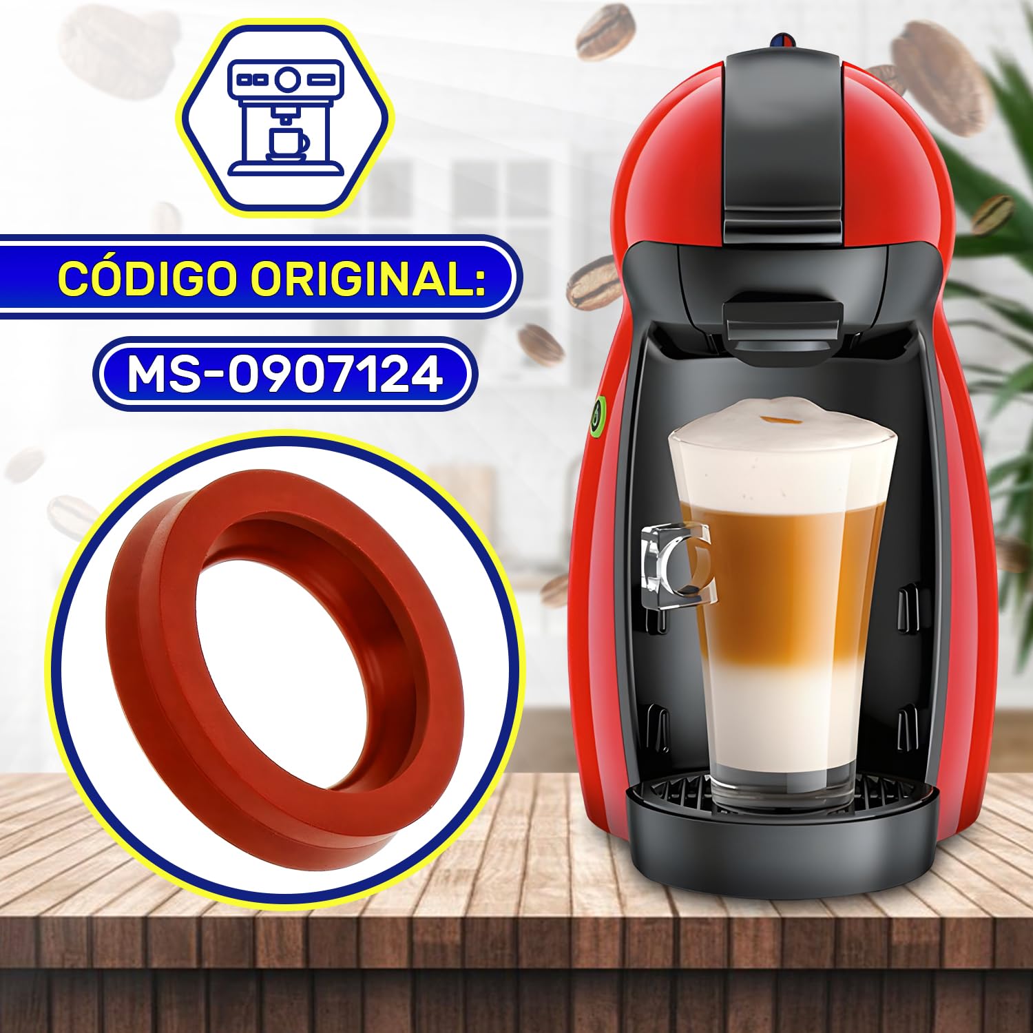 Junta para Depósito de Agua para Cafetera Capsulas con Código Original MS-0907124 para Krups para Rowenta para Calor - Garantía de 10 Años - MONTERAL