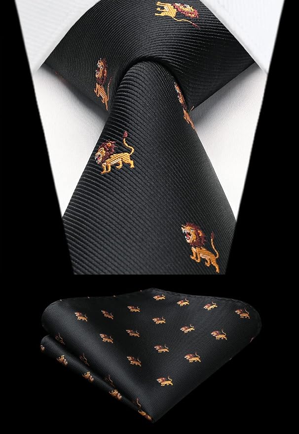 Corbata para hombre con diseño animal divertido y pañuelo miniatura 8