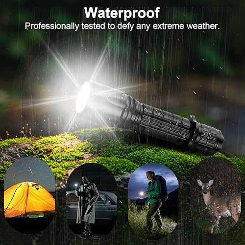 Miniatura 2 de NAKCNM Picatinny - Linternas de alto lumen de 3000 lúmenes, 5 modos, linterna táctica súper brillante, recargable con rieles Picatinny, montaje y