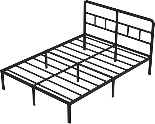Miniatura 8 de Base de cama Queen de 14 pulgadas con cabecero, no necesita somier, plataforma de metal resistente tamaño Queen con listones de acero, base de