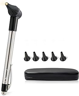Serenelife Compact Fiber Optic Otoscope - Digital Bright LED Ear Light Design & 3x Magnification with Travel Case - Washable Speculum Tip - SLOTOSPE02,Black