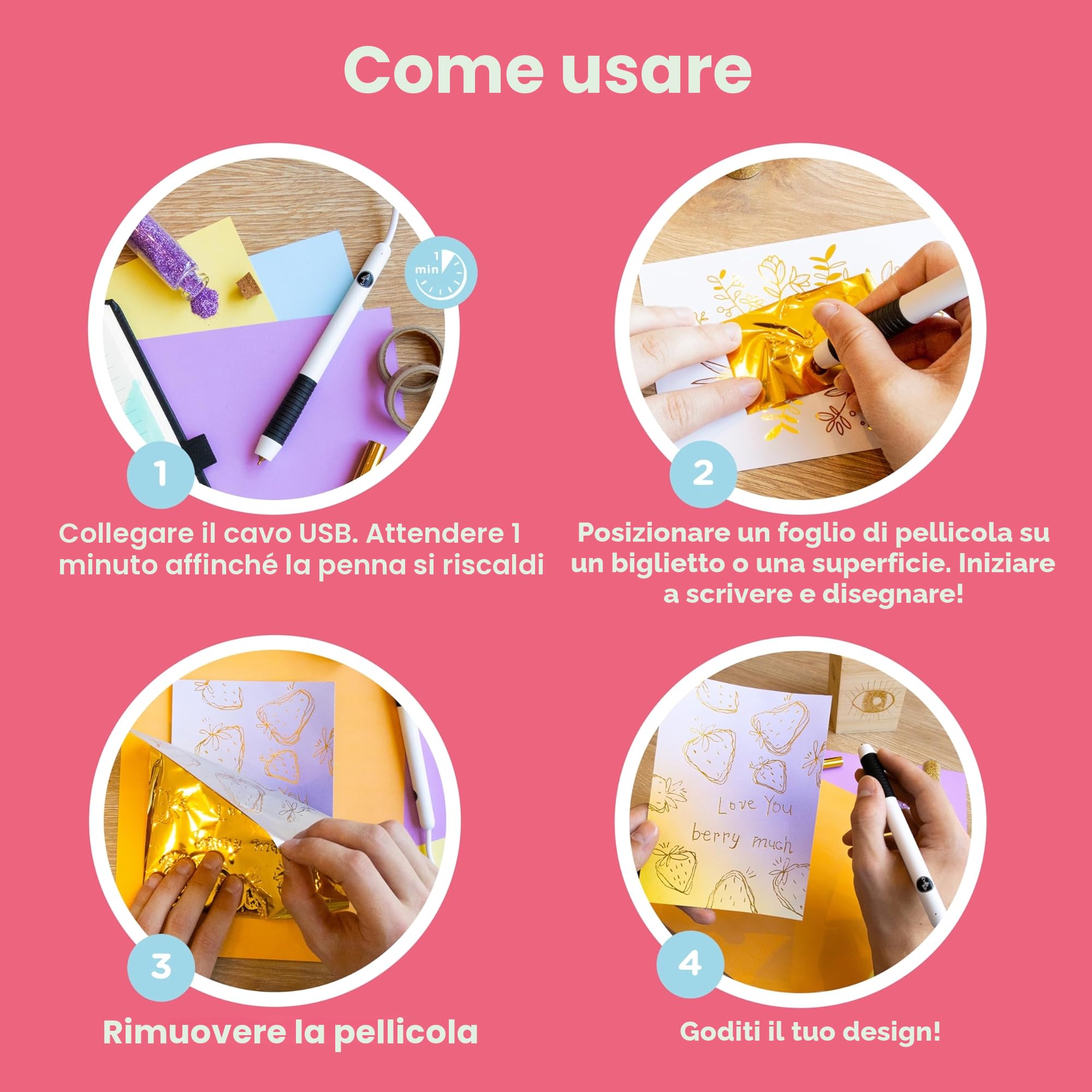 Crafts&Co® Hot Foil Pen | Penna Foil a Caldo con USB 1,5 mm Punta Fine | Penna a Sfera Attivata dal Calore per Disegnare, Creazione di Biglietti, Scrapbooking | Penna Hot Foil con USB | Bianco