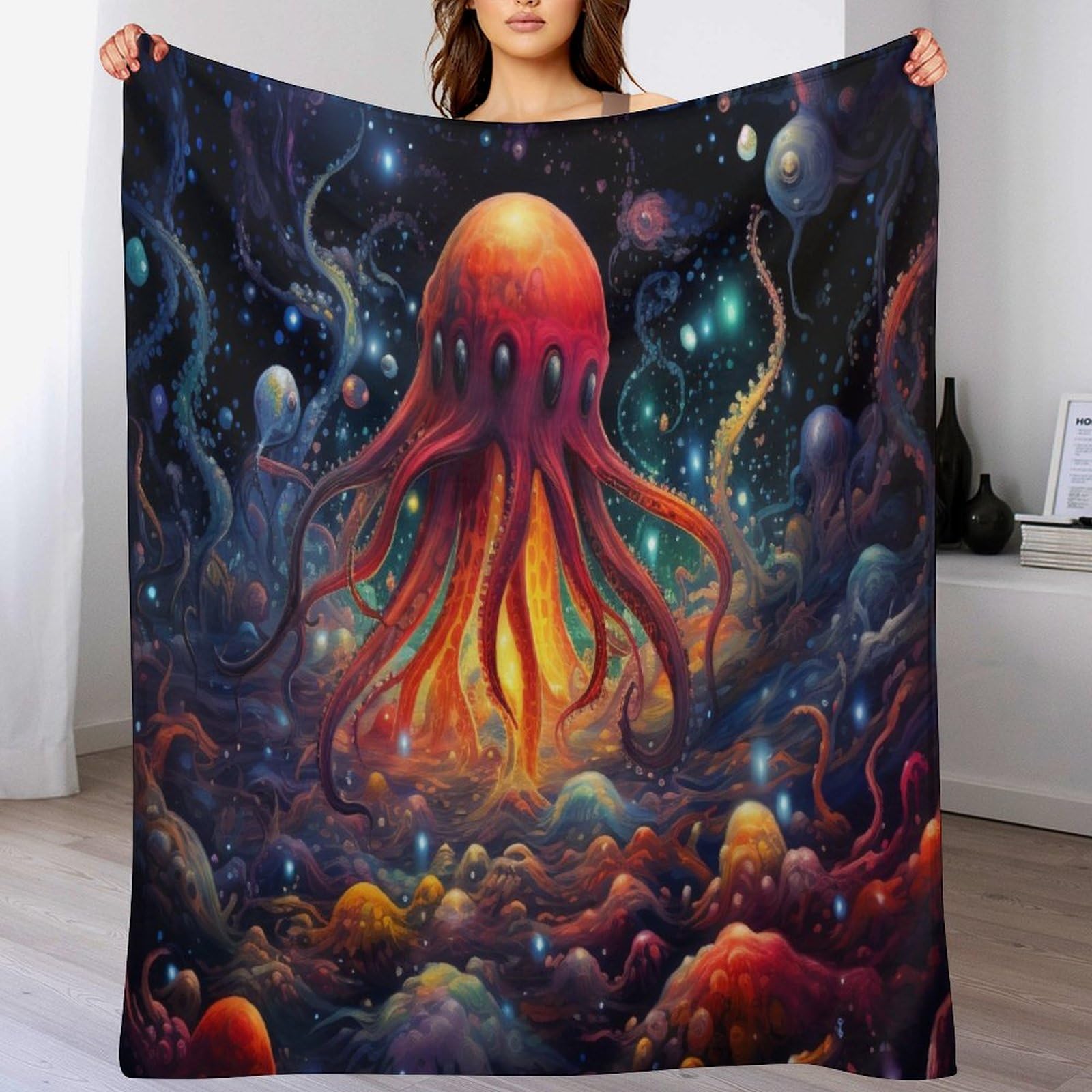 Manta para el salón Octopus, colcha cómoda de forro polar para tardes de sofá