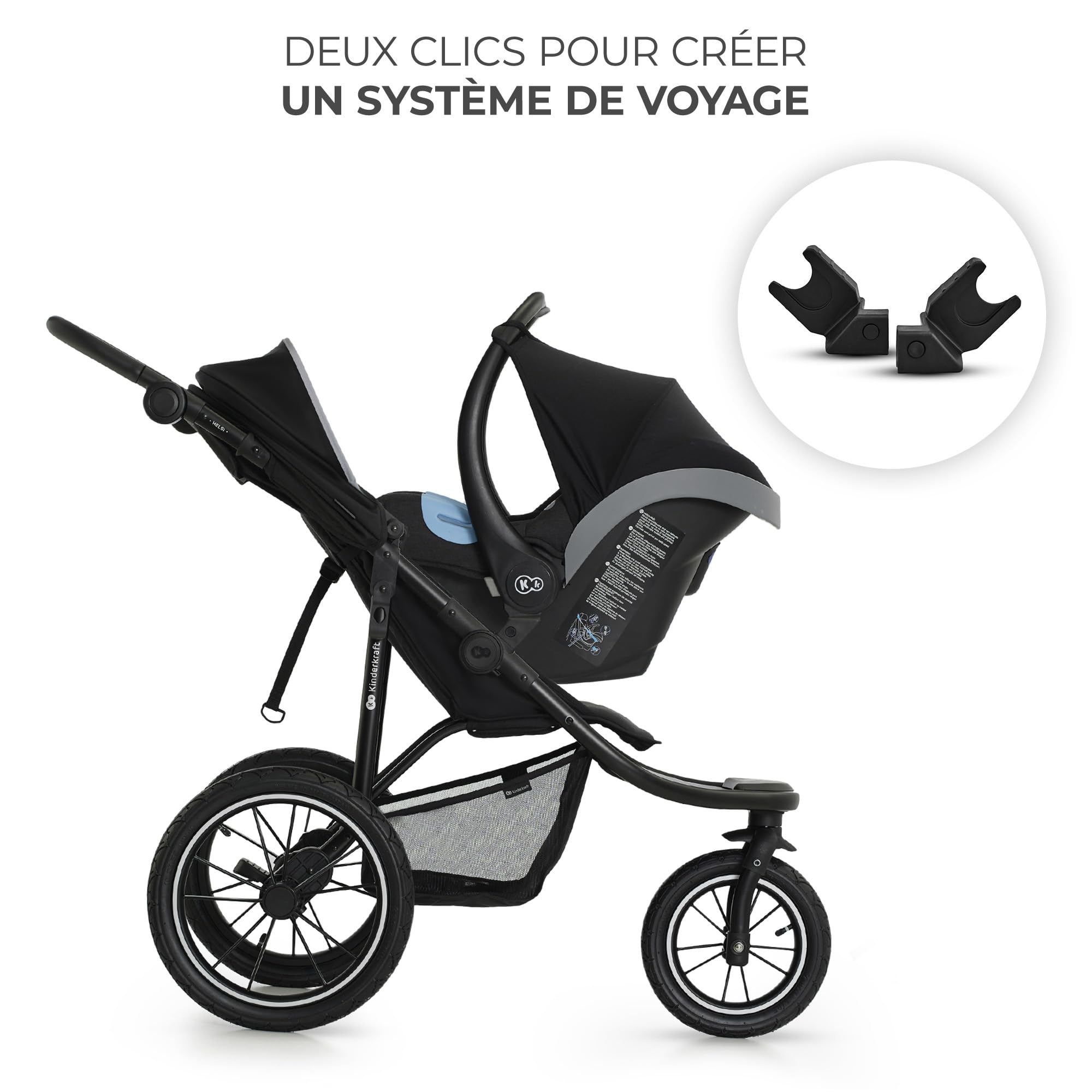 Kinderkraft HELSI 2 Jogger Poussette Sportive 3 Roues Dès La Naissance 22 Kg Réglable Gris