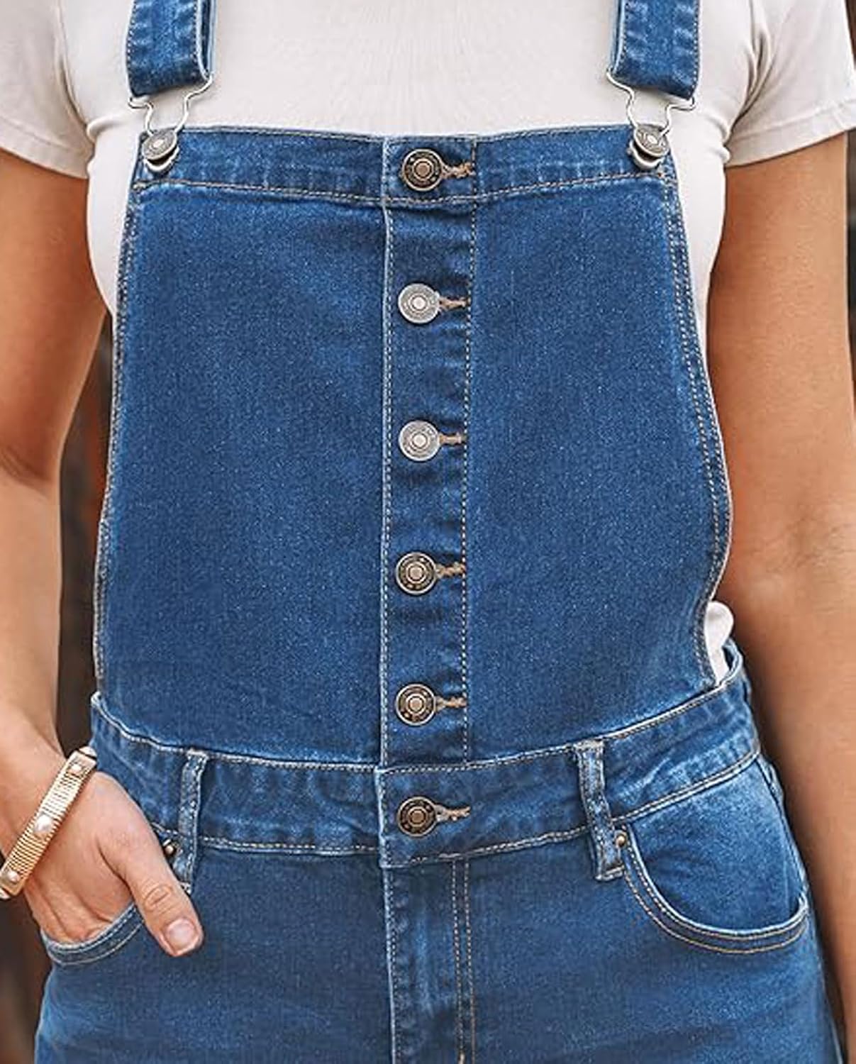 loveimgs Women Loose Straps Denim Overalls Sleeveless Jean Jumpsuit Button Up Wide Leg Cropped Capris Jeans Bib Overalls