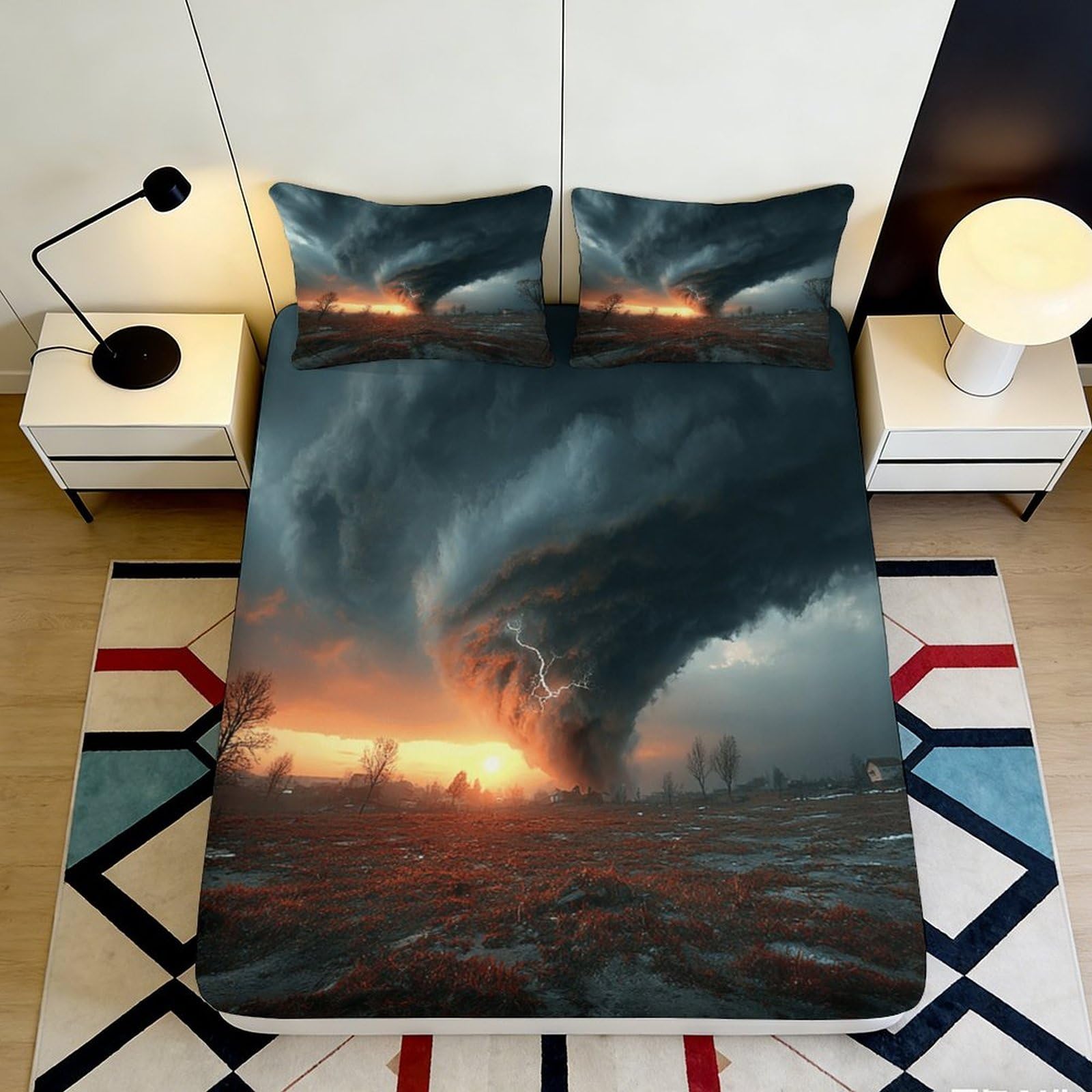 3D Printed Tornado Sunset Fitted Sheet Microfiber Soft Mattress Cover Storm Landscape Bed Decoration 120x200cm 90x200x25cm